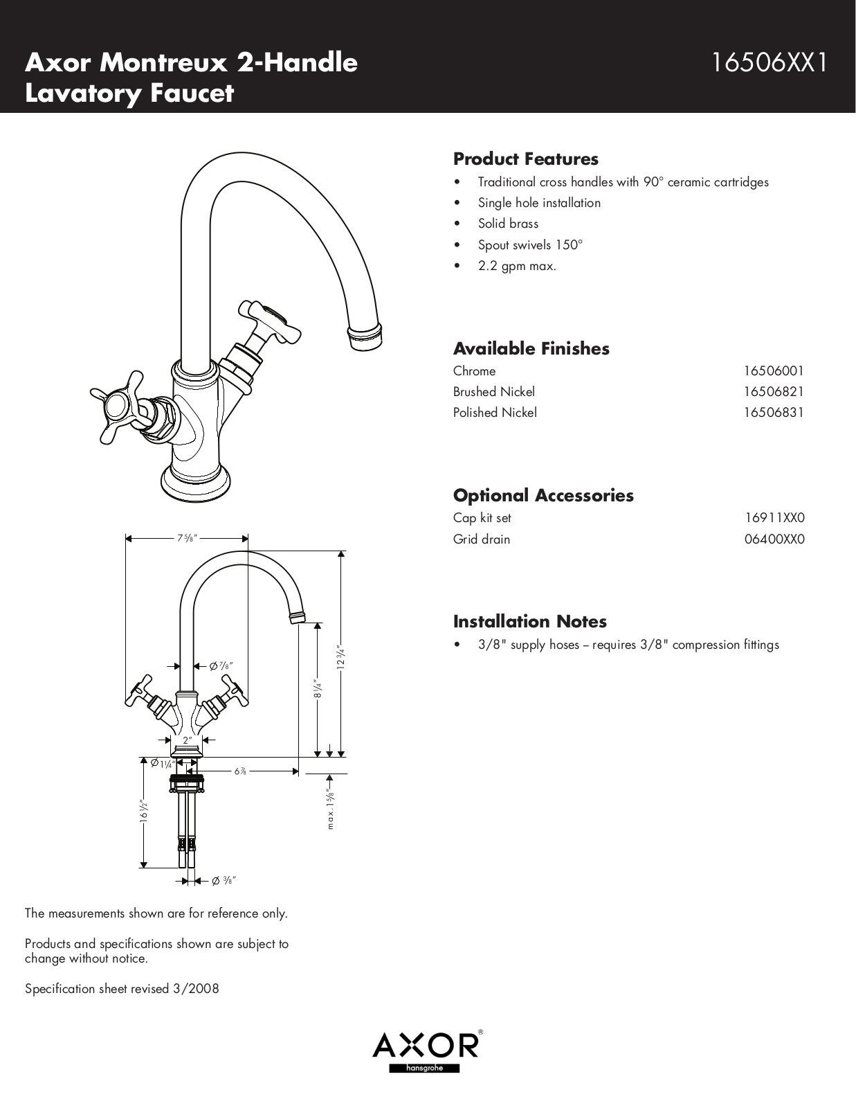 Hansgrohe 16506001 Specs