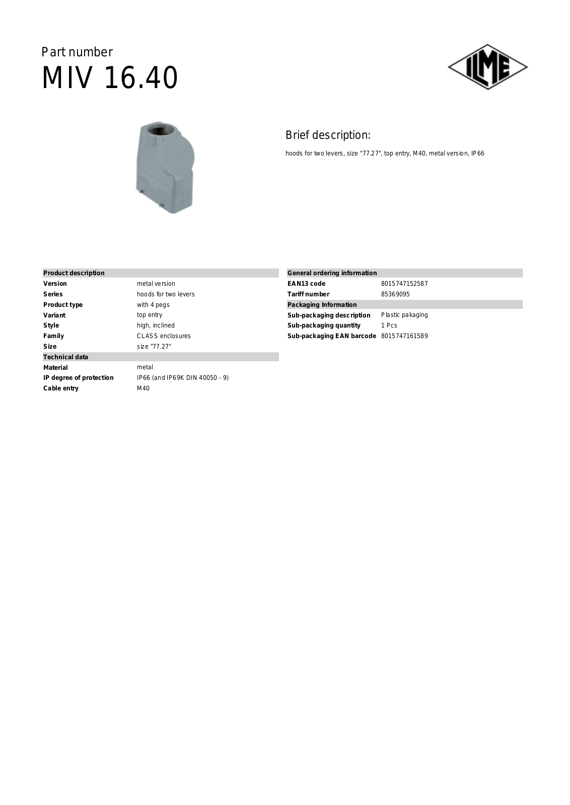 ILME MIV-16.40 Data Sheet