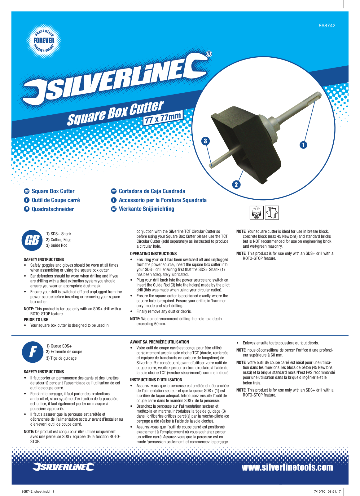 Silverline Square Box Cutter User Manual