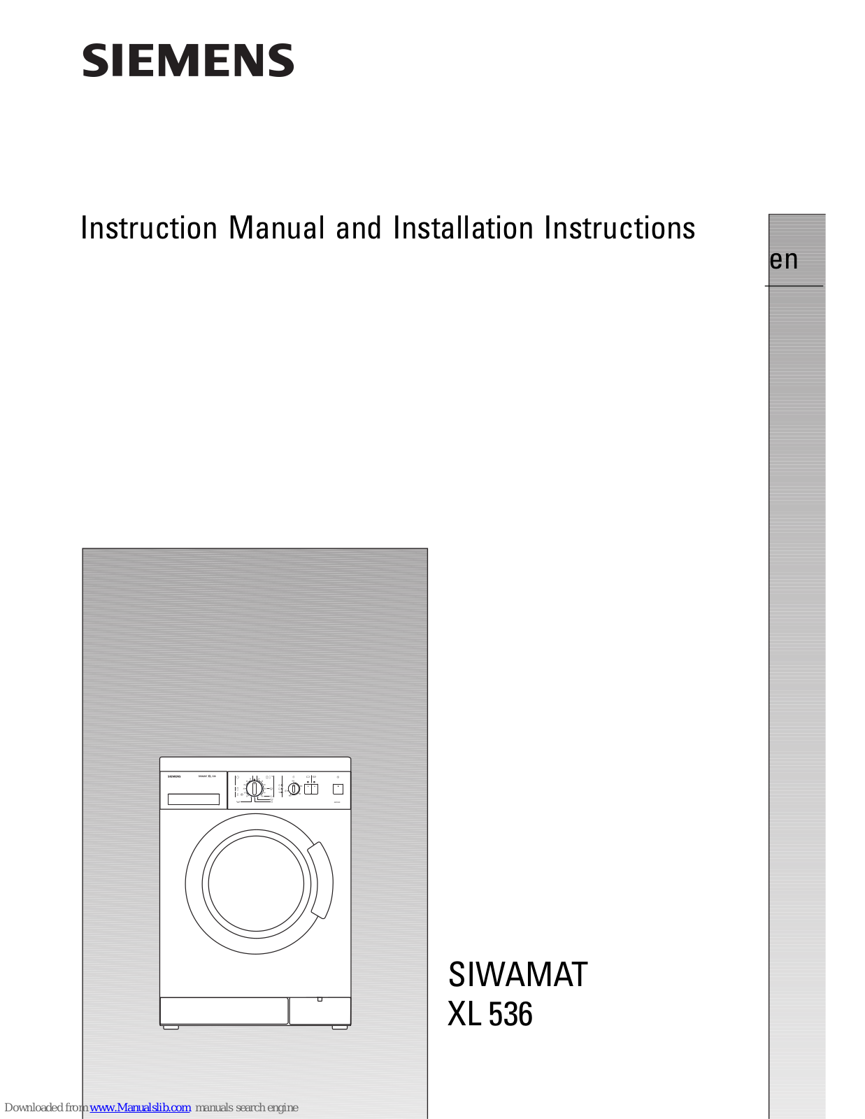 Siemens SIWAMAT XL 536 Instruction Manual And Installation Instructions