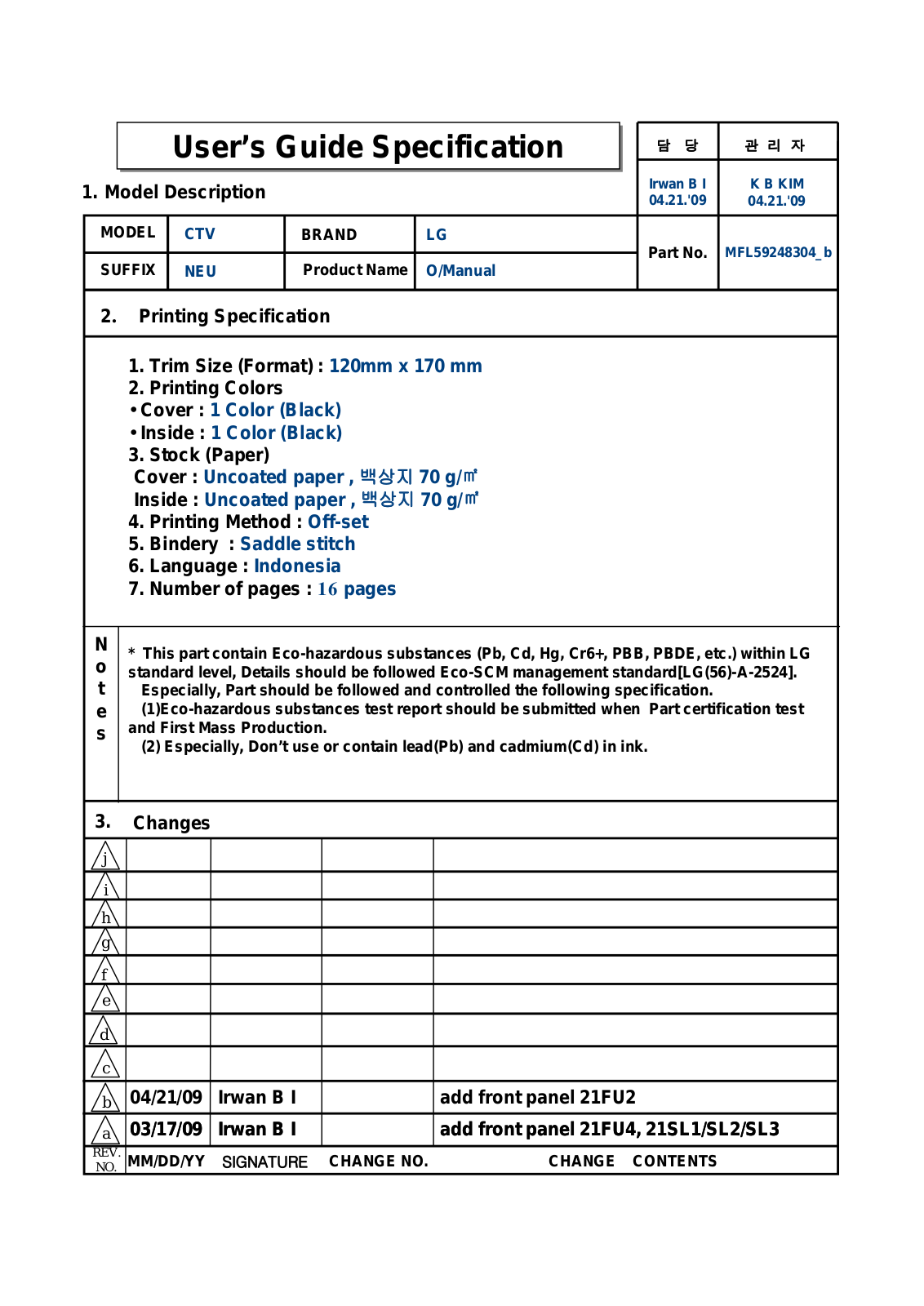 LG 21FU4AD Manual book