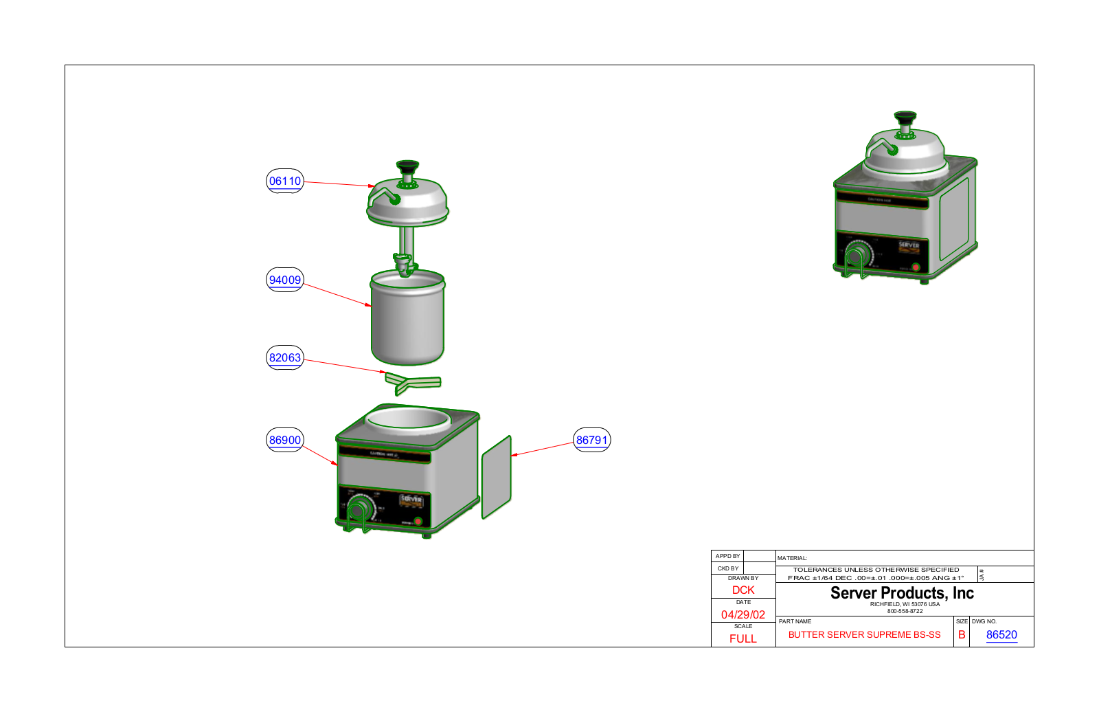 Server 86520 PARTS LIST