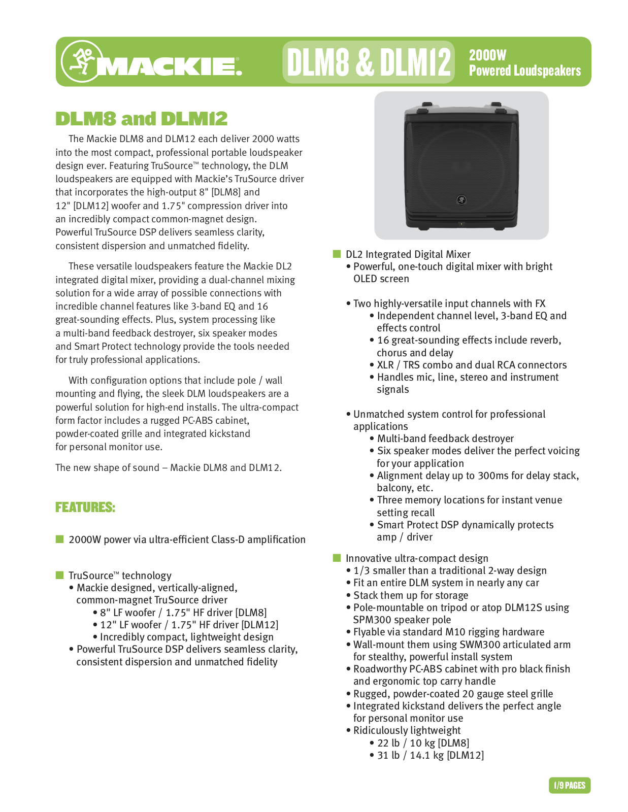 Mackie DLM8, DLM12 Parts list