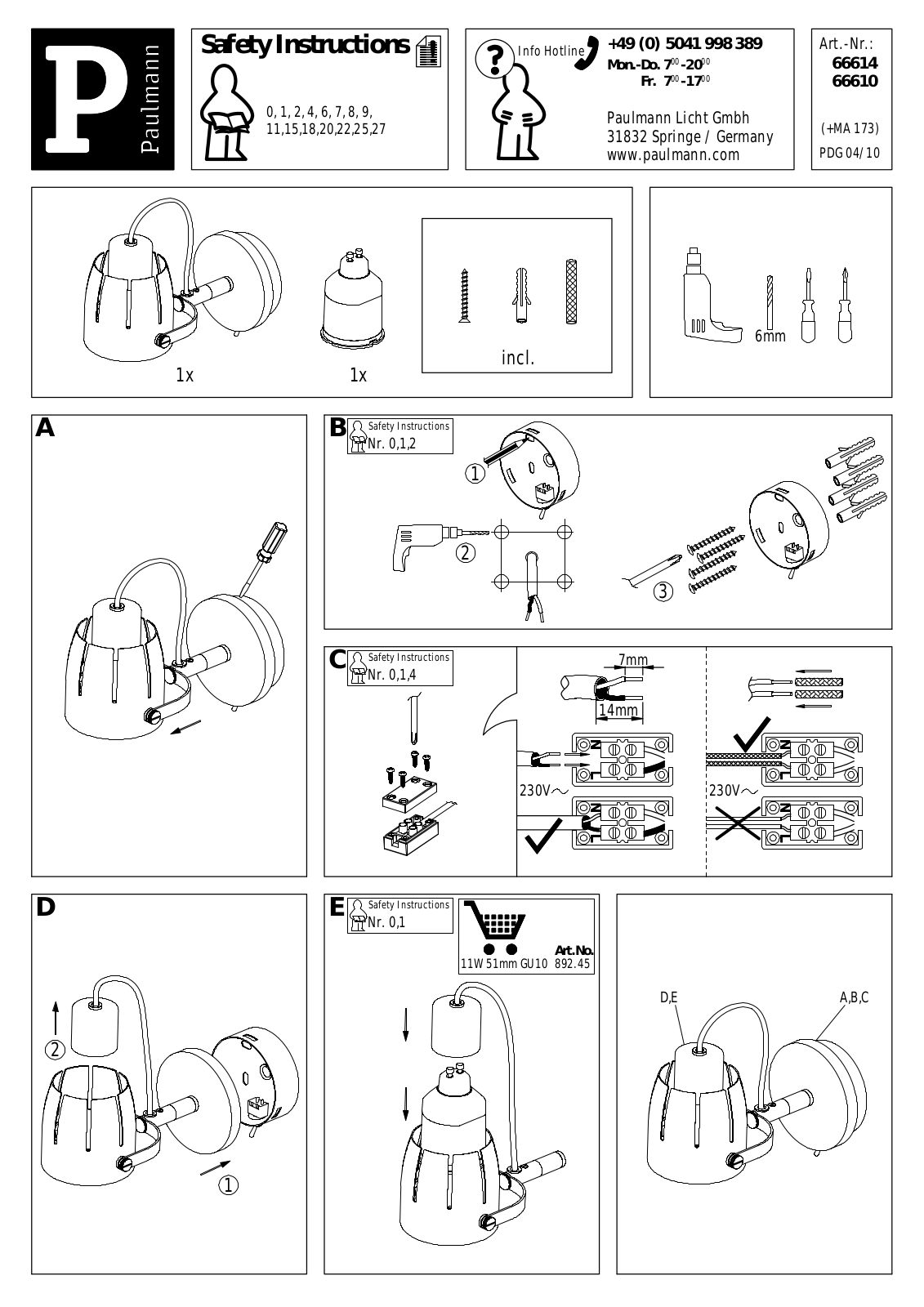 Paulmann 66610, 66614 Safety instructions - ManualMachine.com