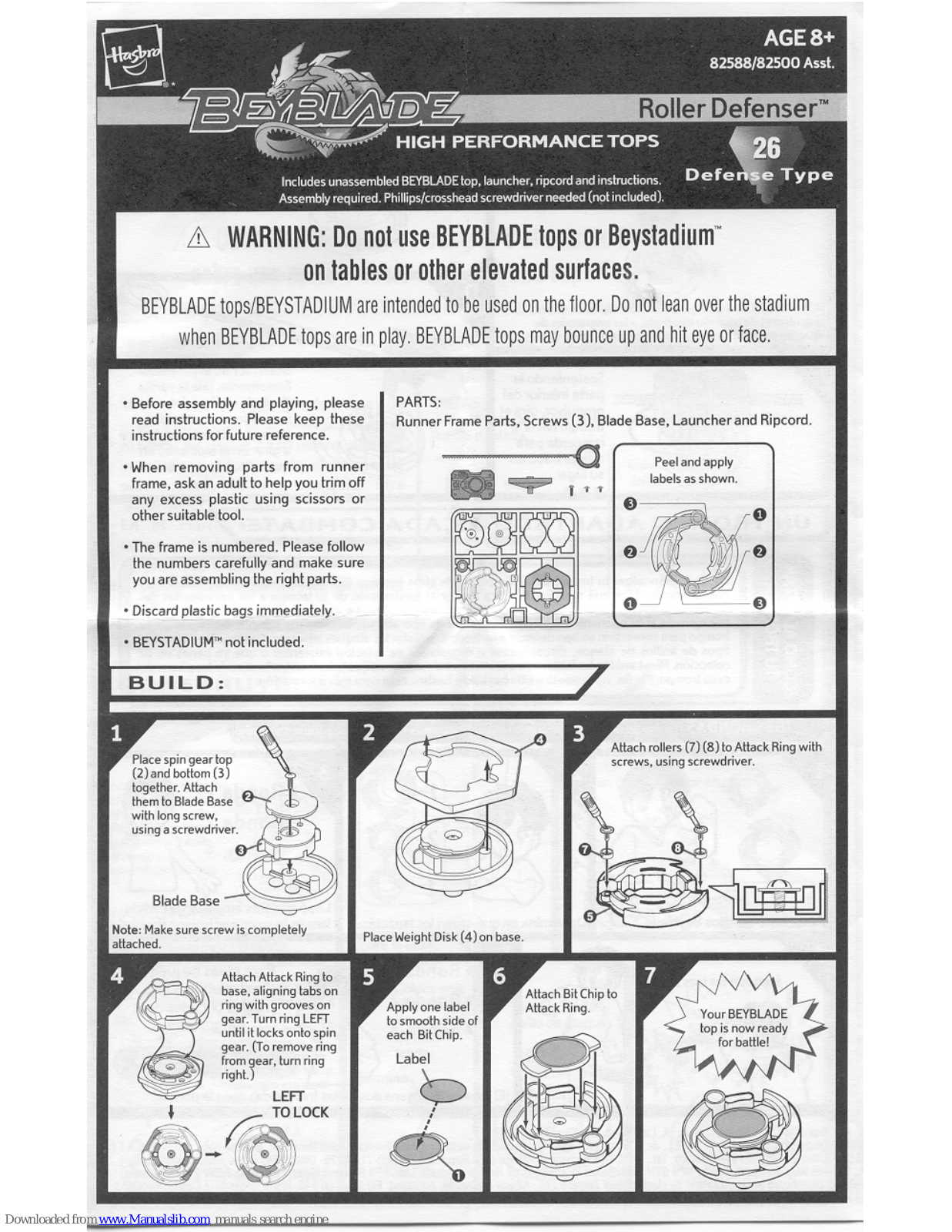 Beyblade Roller Defenser, 82588, 82500 Instructions Manual - ManualMachine.com