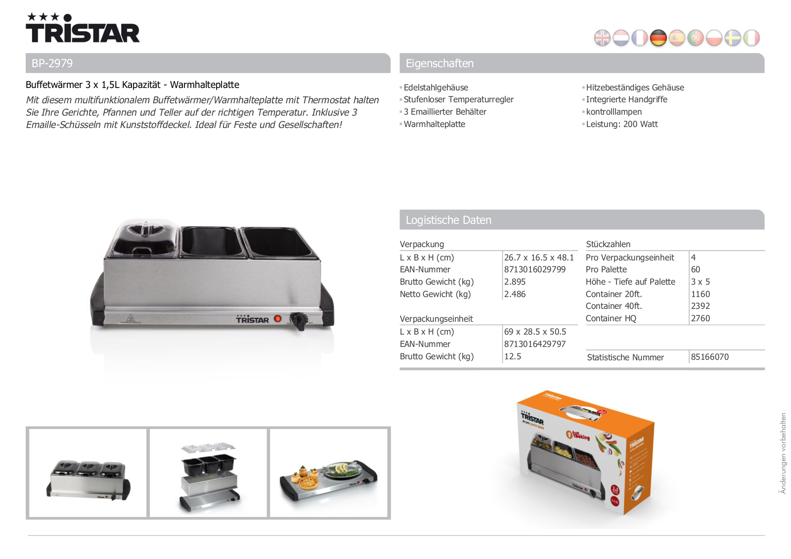 Tristar BP-2979 Technical data