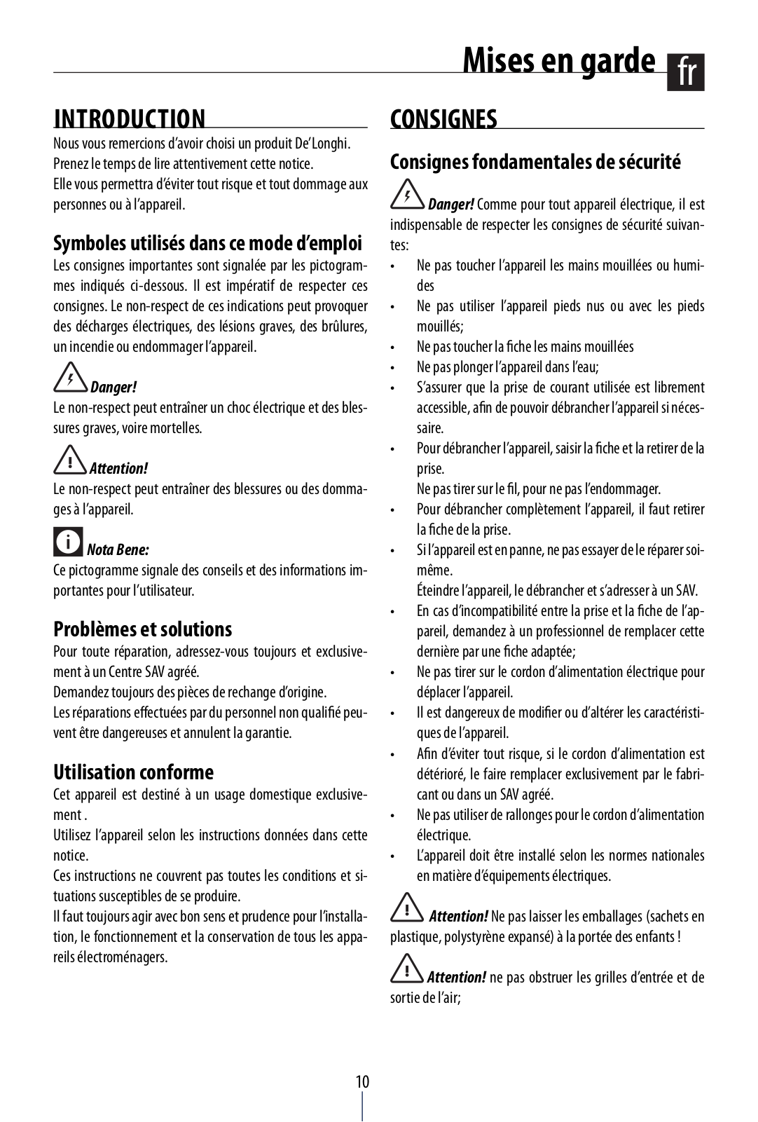 Delonghi AC75 Instruction manuals