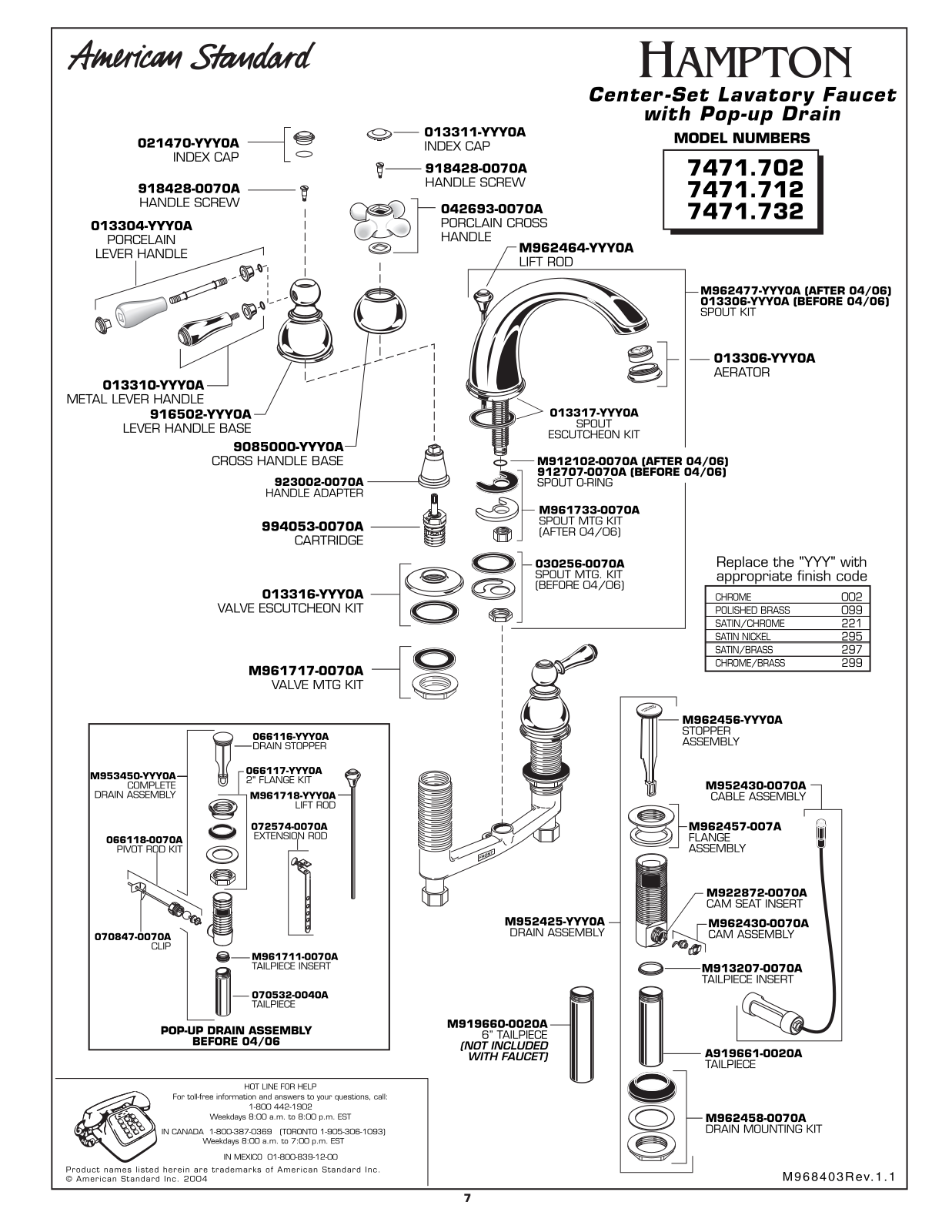 American Standard 7471.732, 7471.712, 7471.703 User Manual