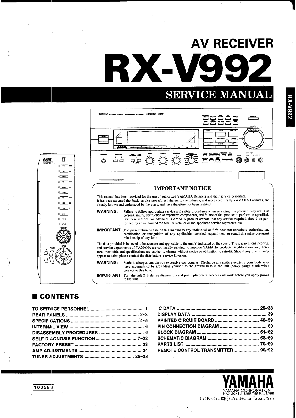 Yamaha RXV-992 Service manual