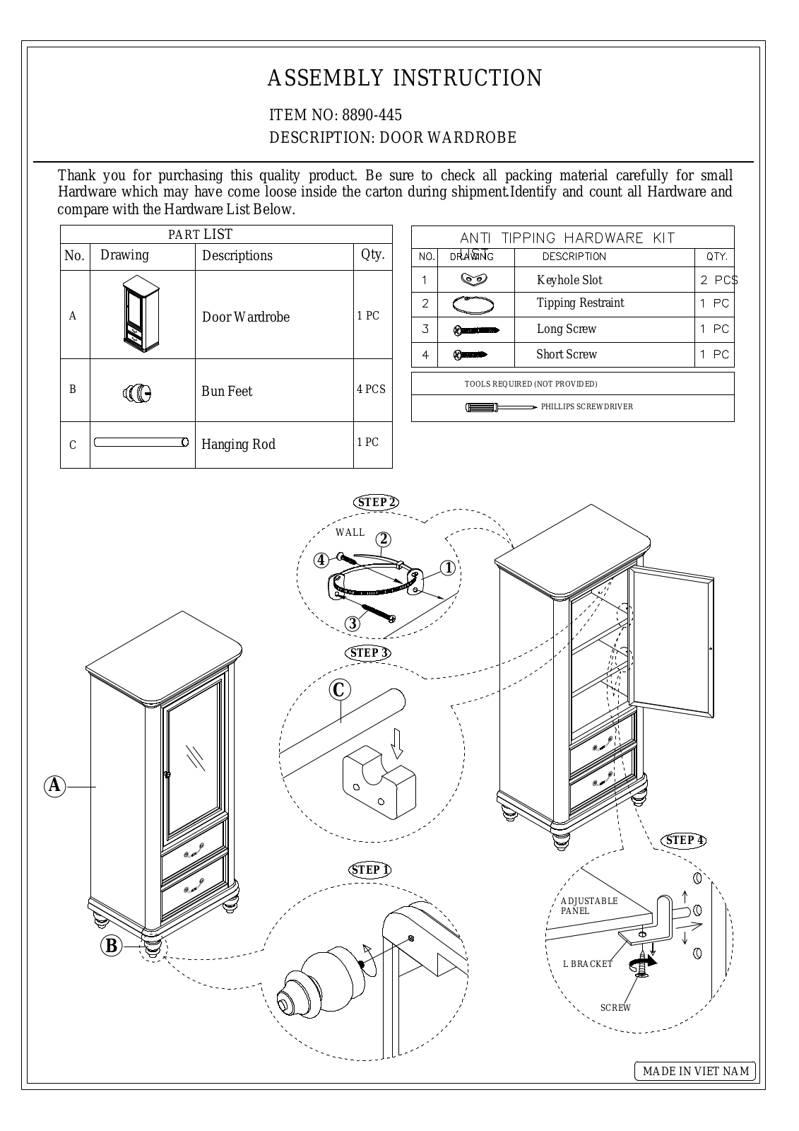 HomeFare 8890445 Assembly Guide