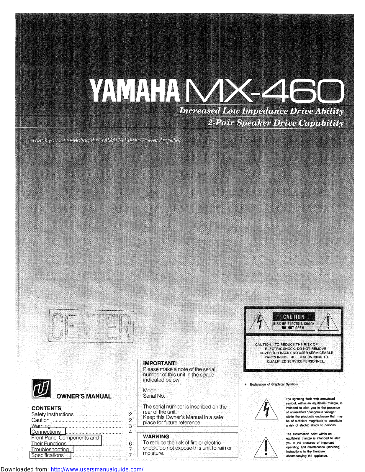 Yamaha Audio MX-460 User Manual