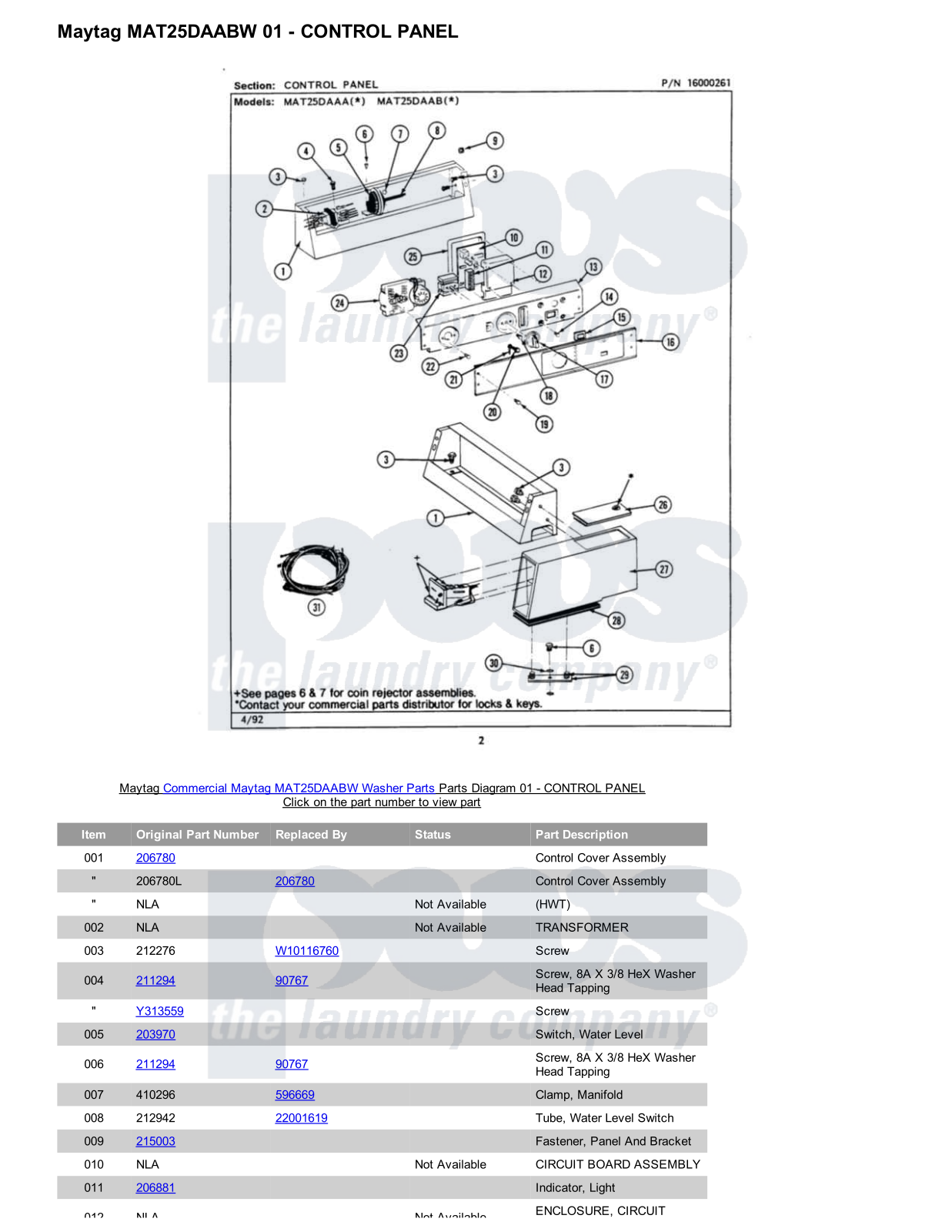 Maytag MAT25DAABW Parts Diagram