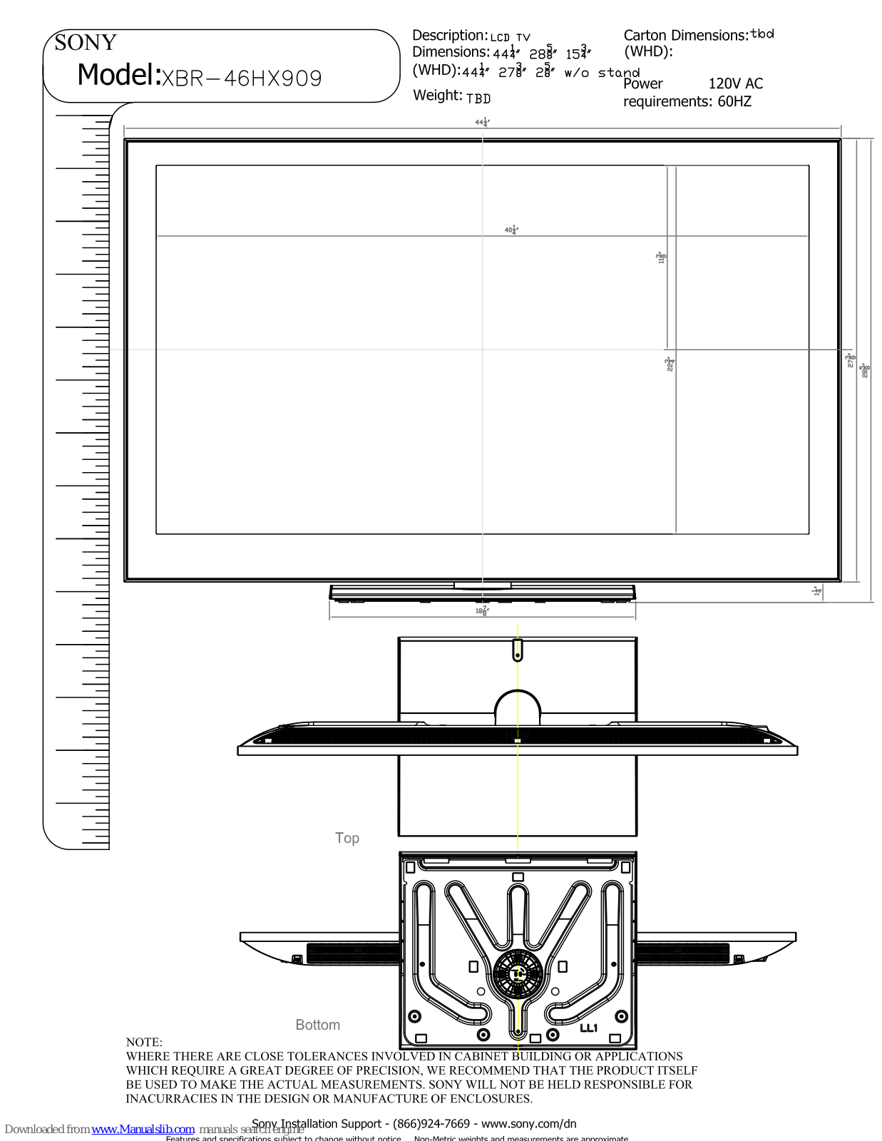 Sony XBR-46HX909 - Lcd Panel For Kdl-42xbr950 Tv, XBR-46HX909 Dimensions