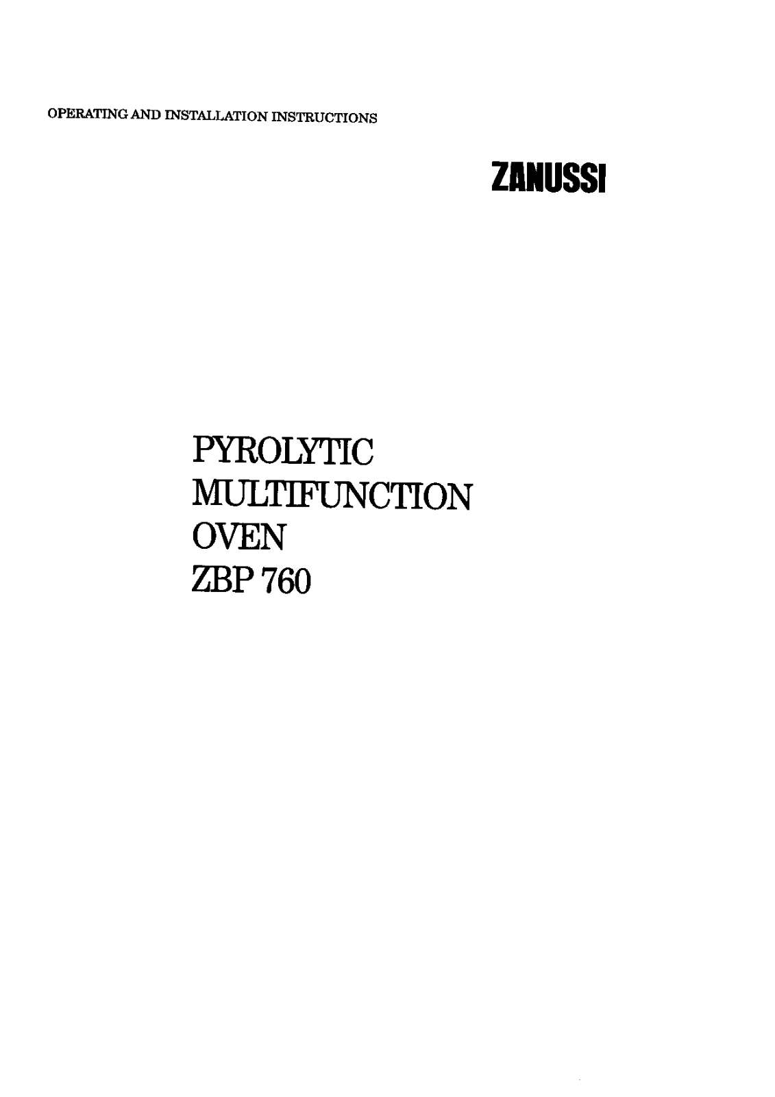 Zanussi ZBP760W User Manual