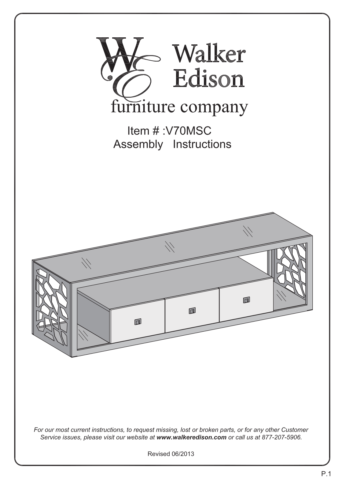 Walker Edison Furniture V70MSC User Manual