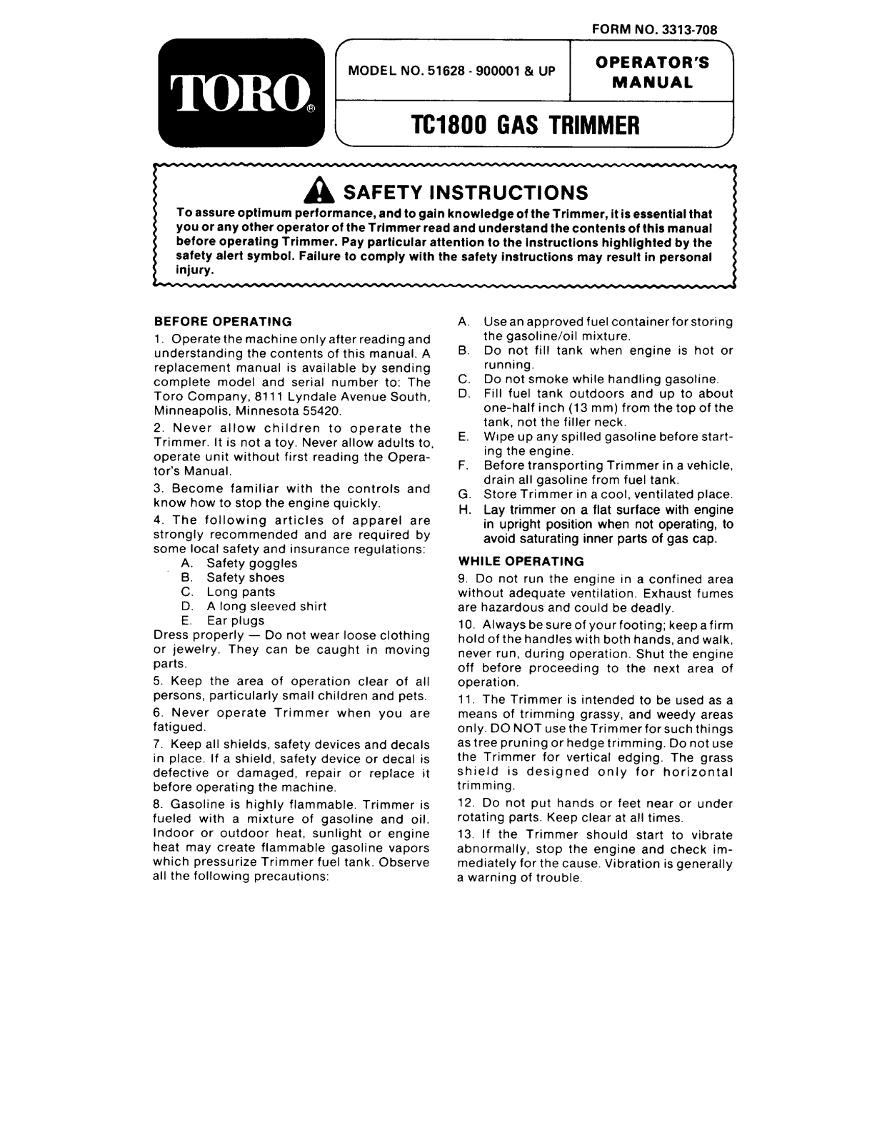 Toro 51628 Operator's Manual