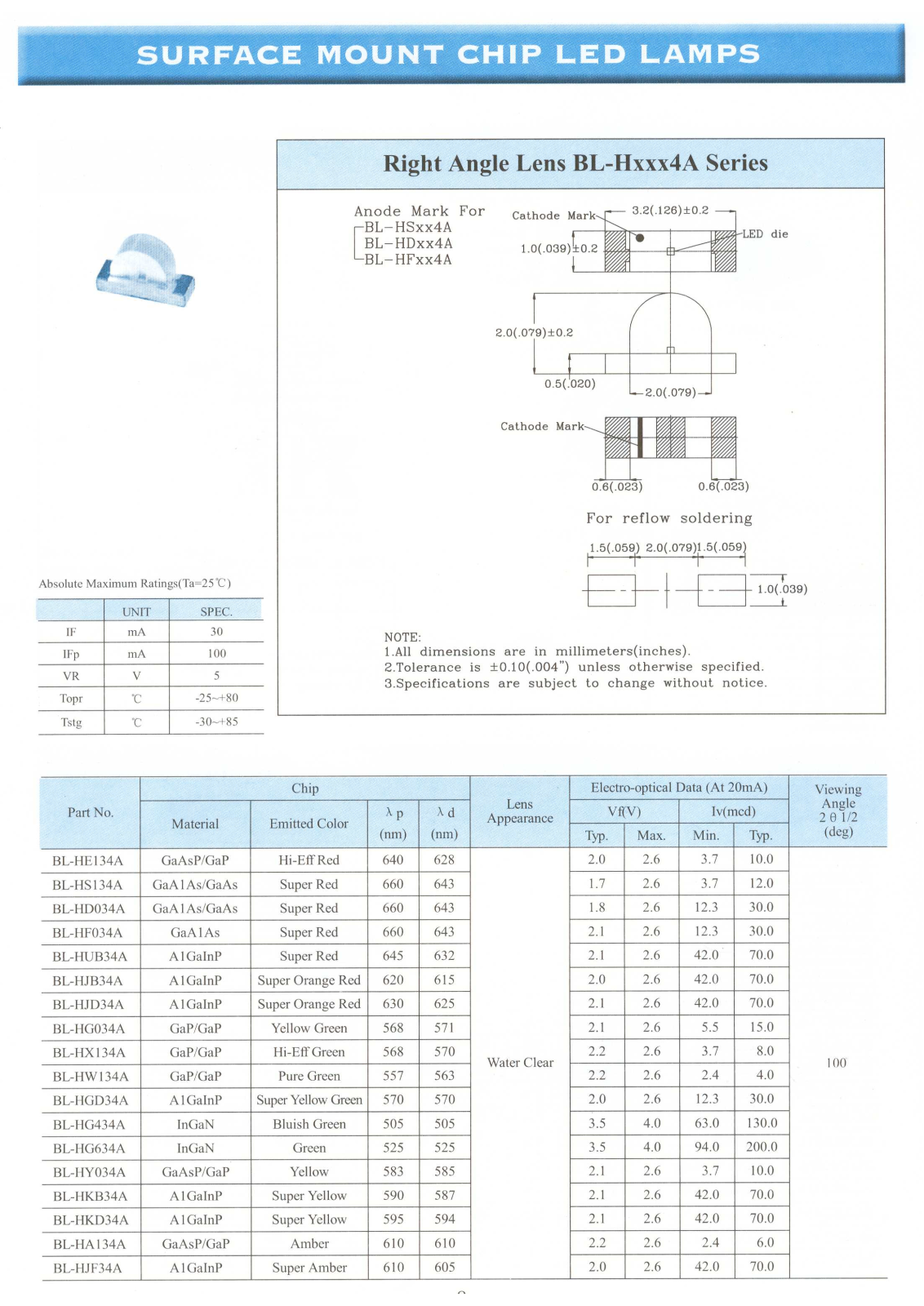 YELLOW STONE CORP BL-HY034A, BL-HX134A, BL-HW134A, BL-HUB34A, BL-HKB34A Datasheet