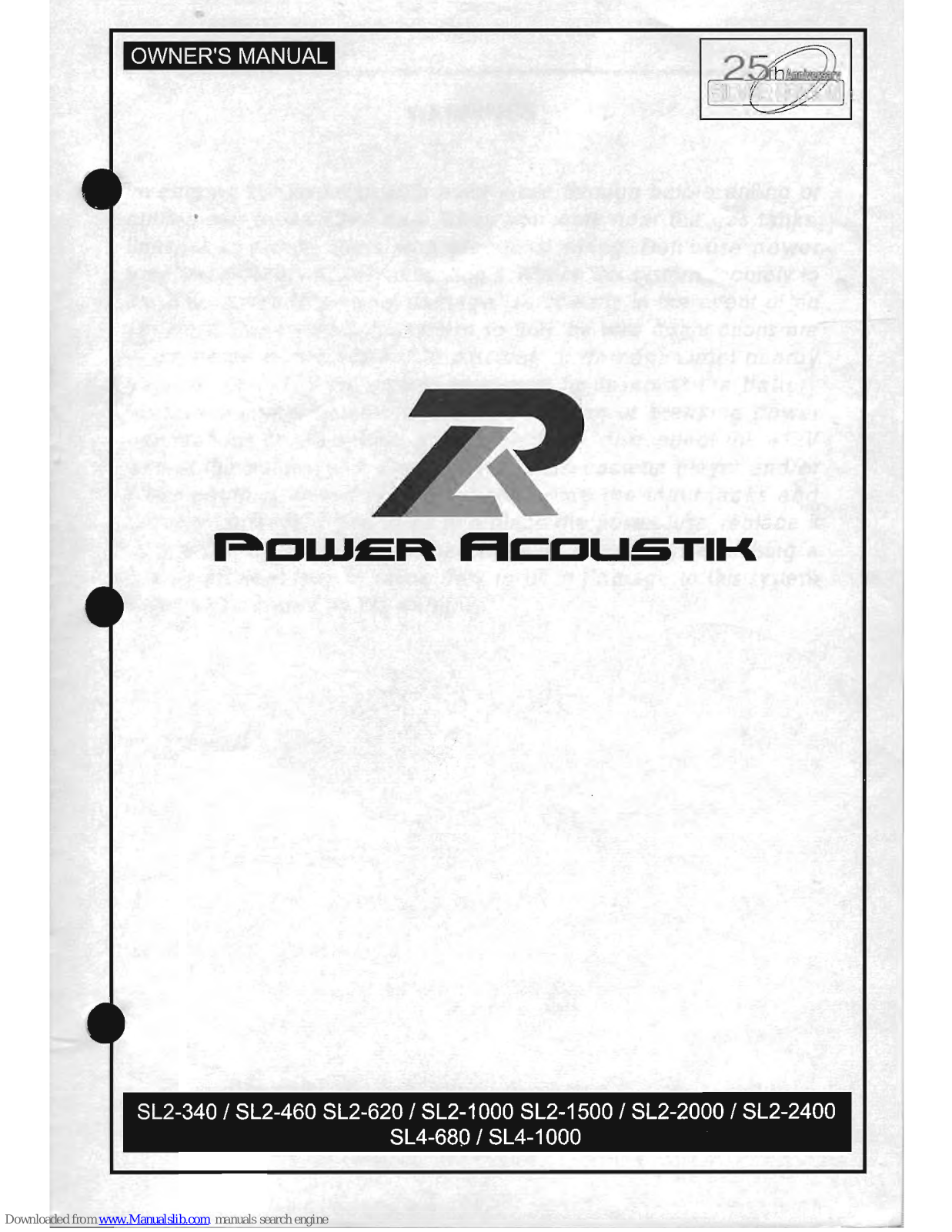 Power Acoustik SL4-1000, SL2-340, SL2-460, SL2-620, SL2-1000 Owner's Manual