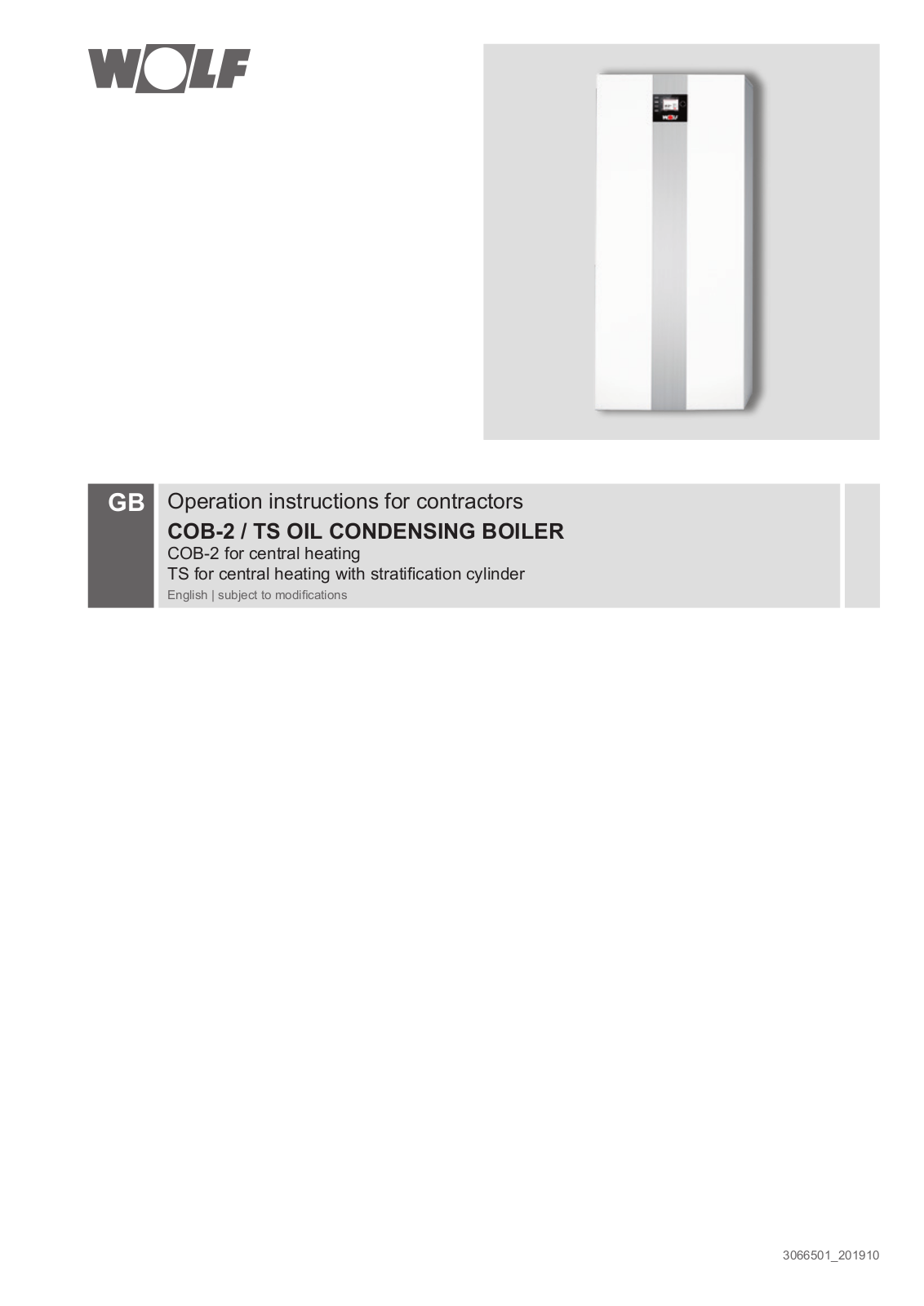 Wolf COB-2, COB-2-TS Operation Instructions Manual