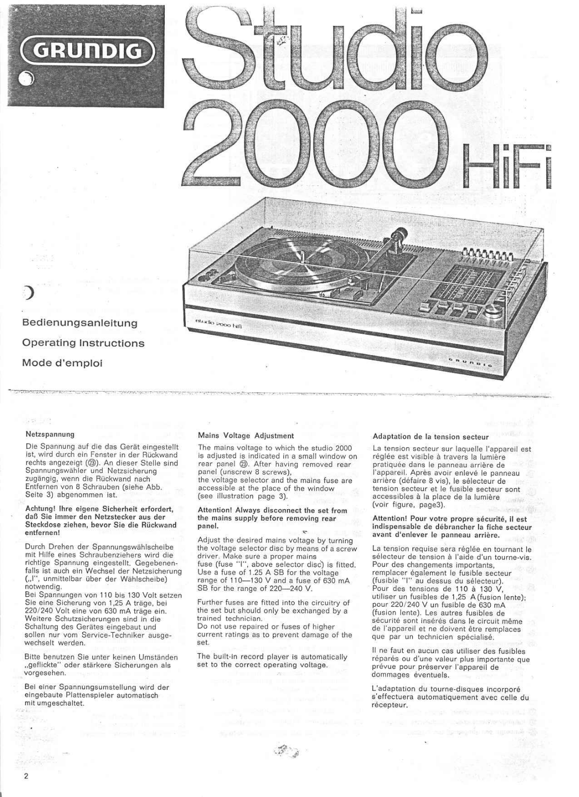 Grundig 2000 Owners Manual