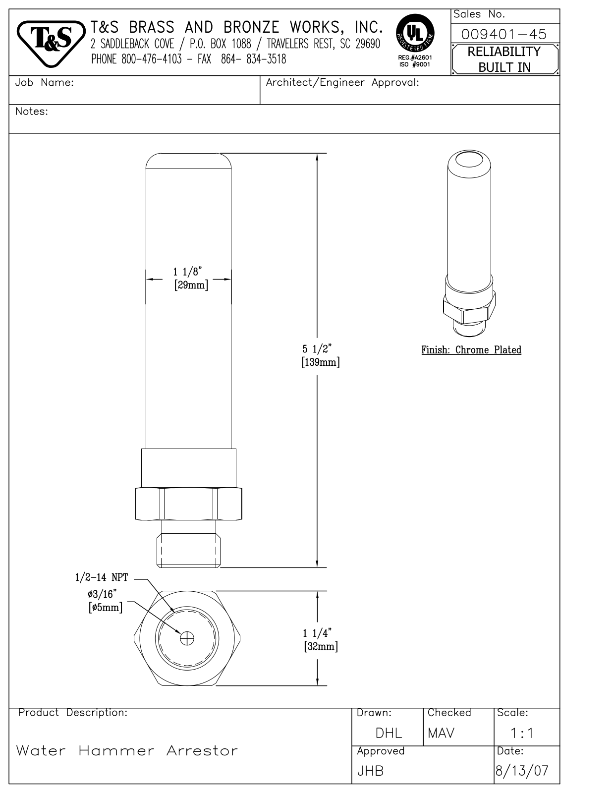 T & S Brass & Bronze Works 009401-45 General Manual