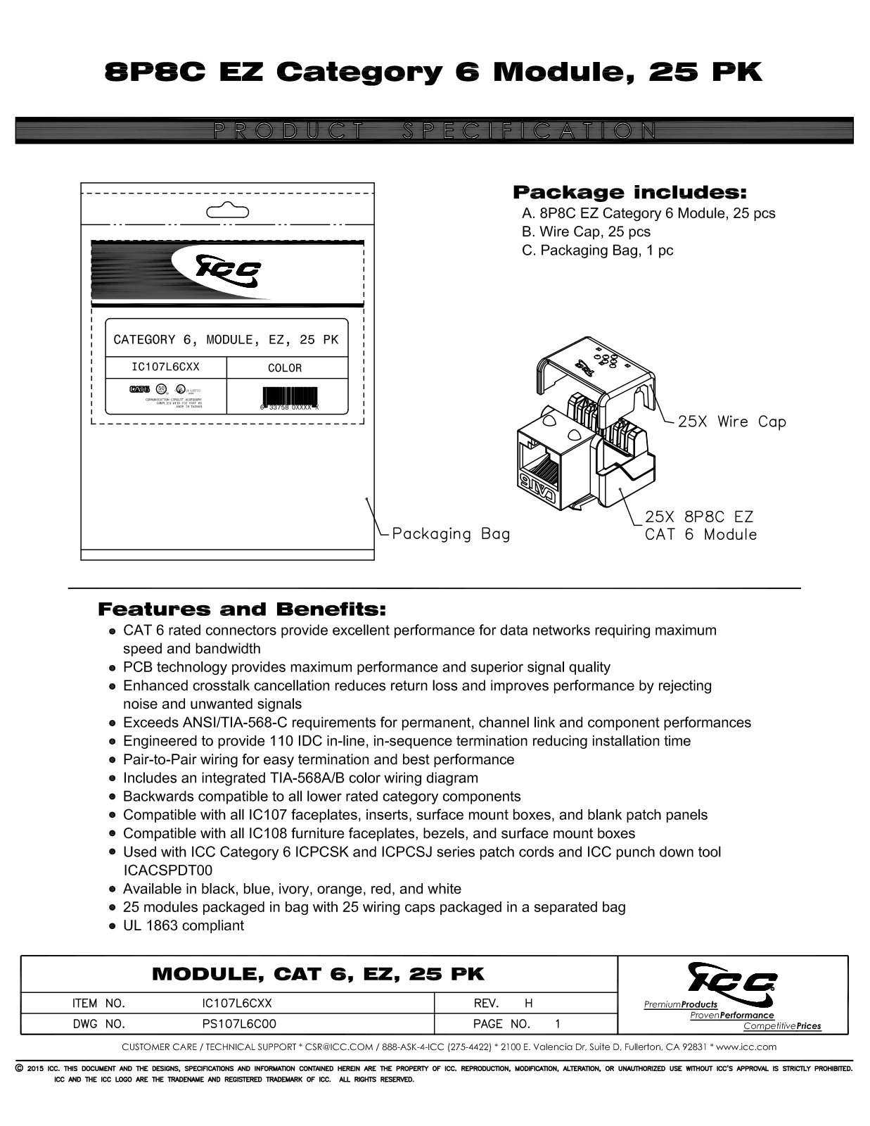 ICC IC107L6CBK, IC107L6CBL, IC107L6CIV, IC107L6COR, IC107L6CRD Specsheet