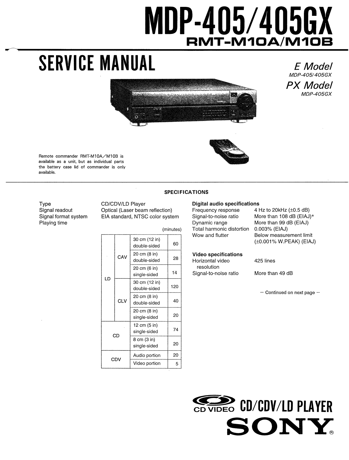 Sony MDP-405, MDP-405-GX Service manual