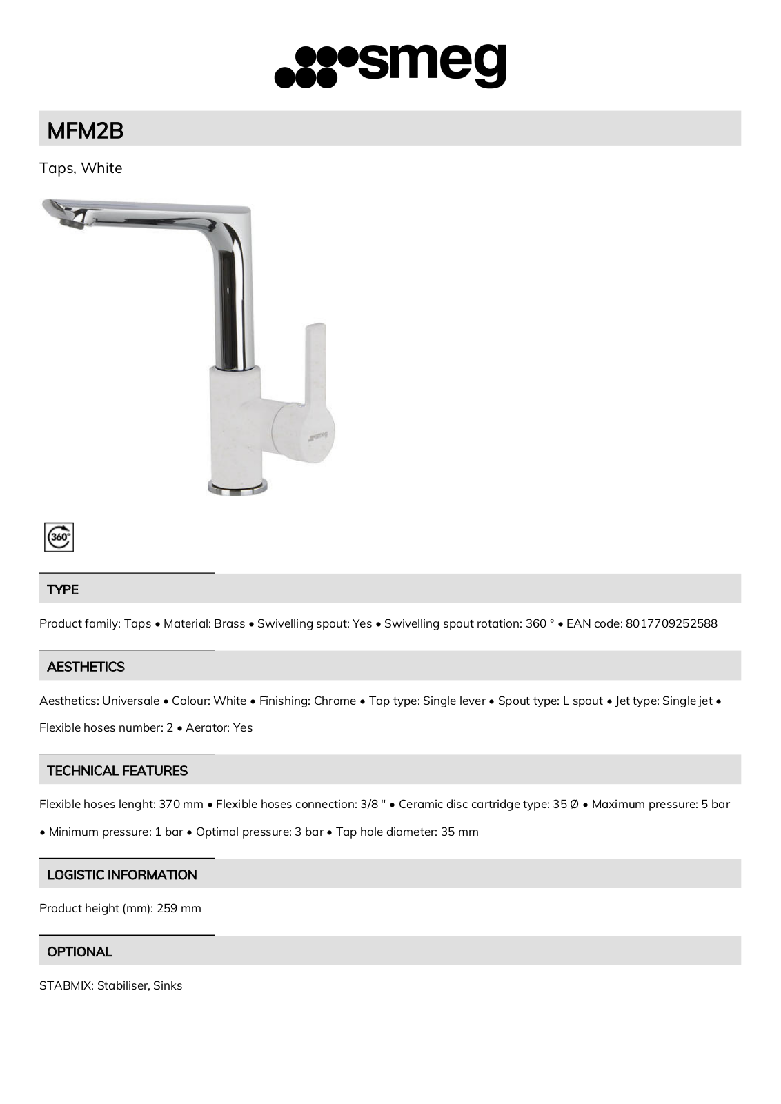 Smeg MFM2B Technical sheet