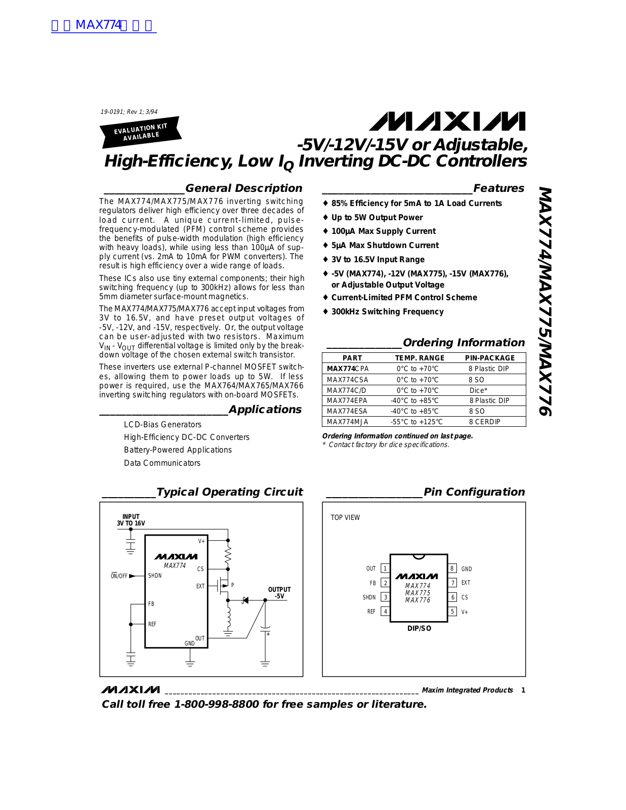 MAXIM MAX774, MAX775, MAX776 Technical data