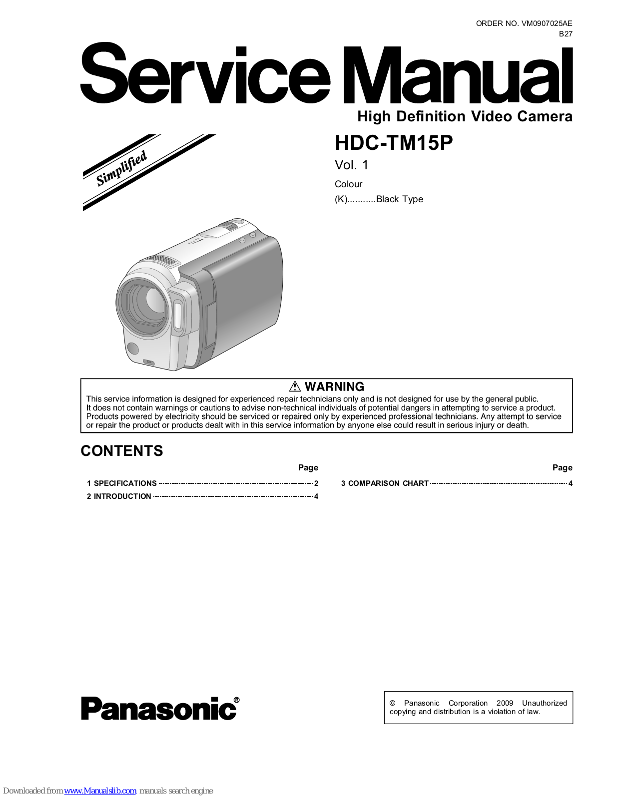 Panasonic HDCTM15K, HDC-TM15P Service Manual