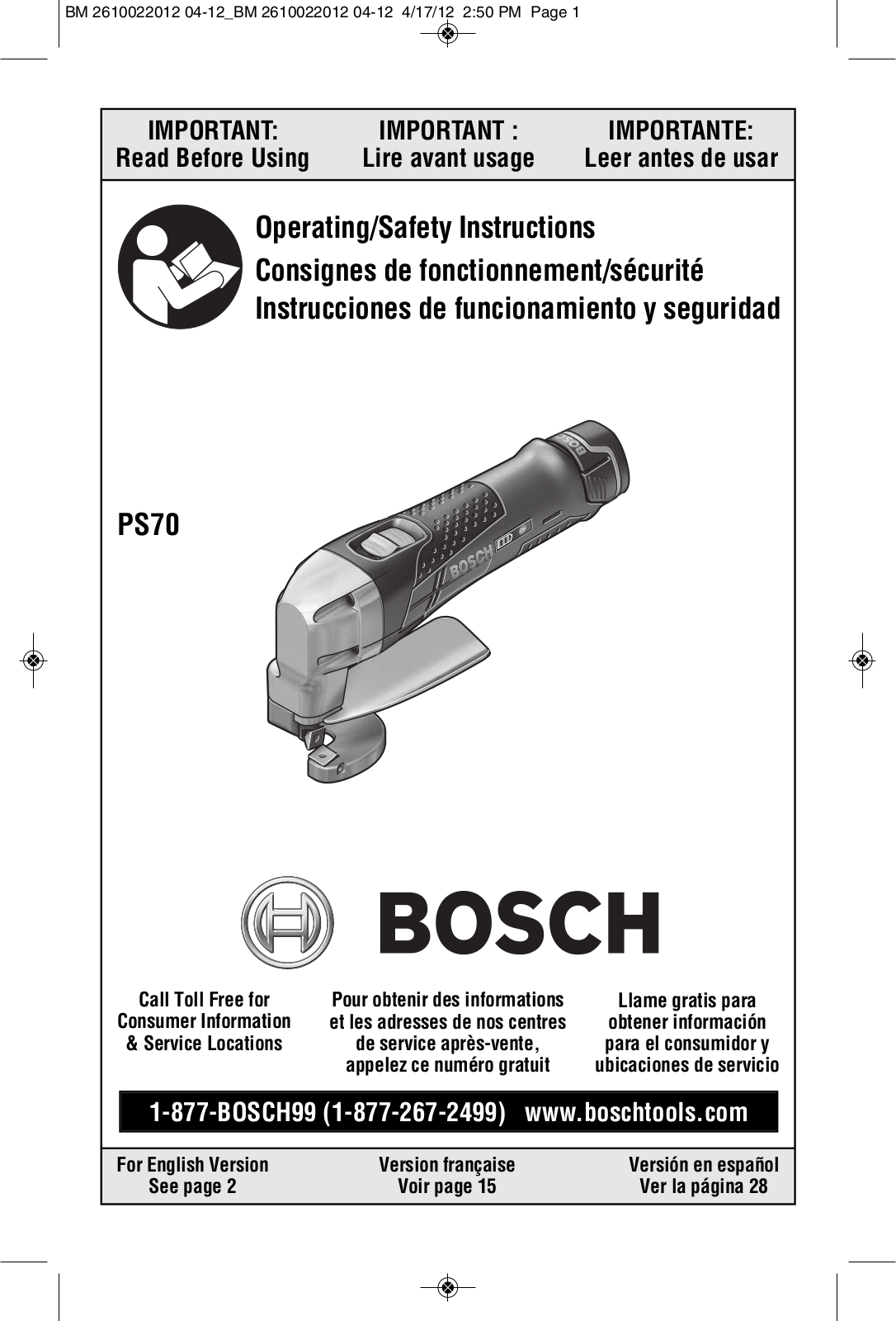 Bosch Power Tools PS70-2A, PS70B User Manual