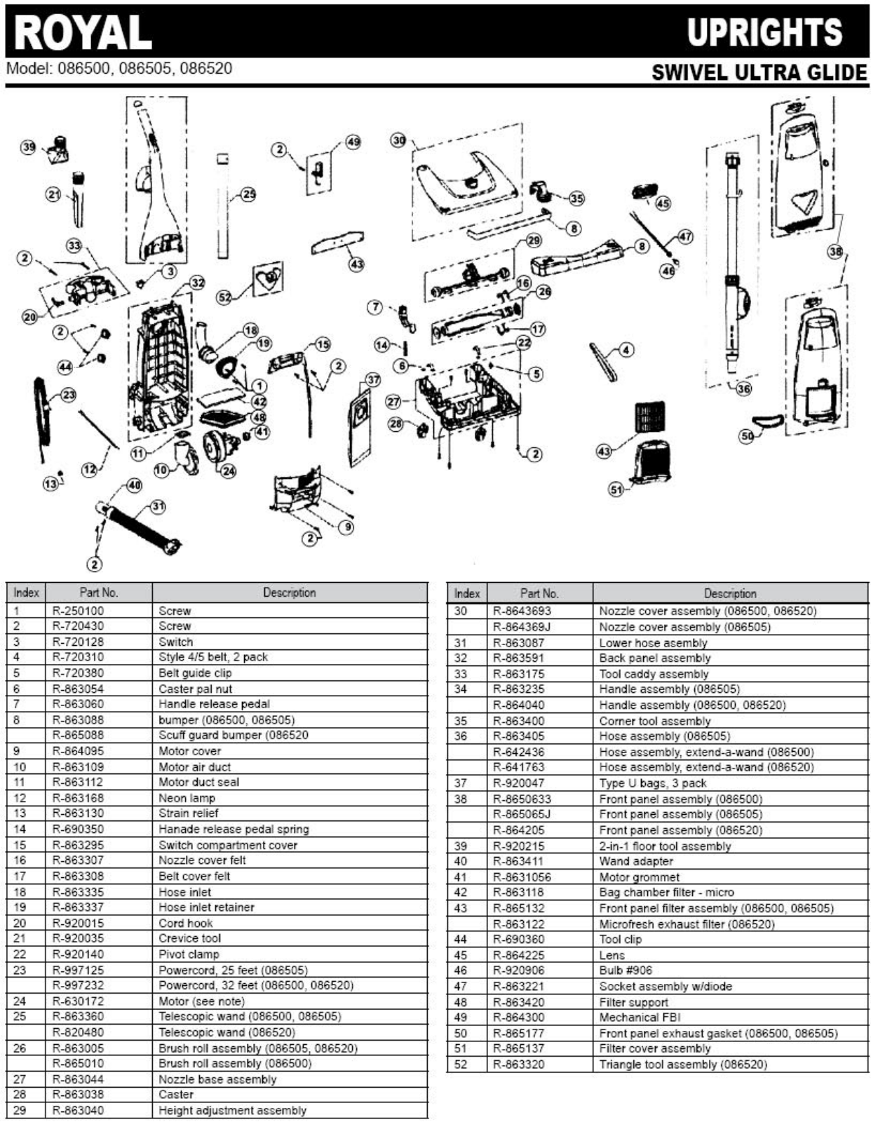 Royal 086520 Parts List