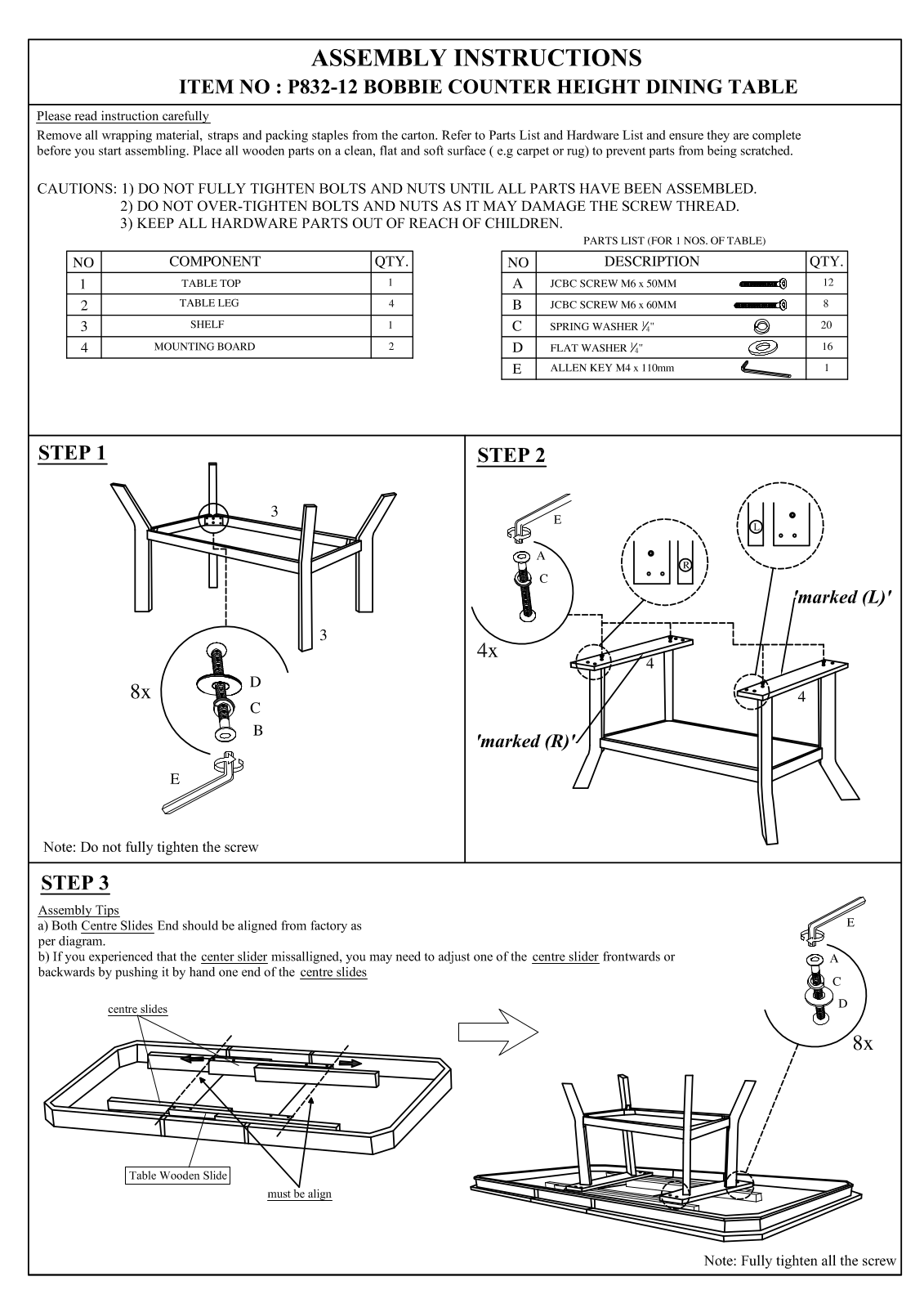 Progressive Furniture P83212 Assembly Guide