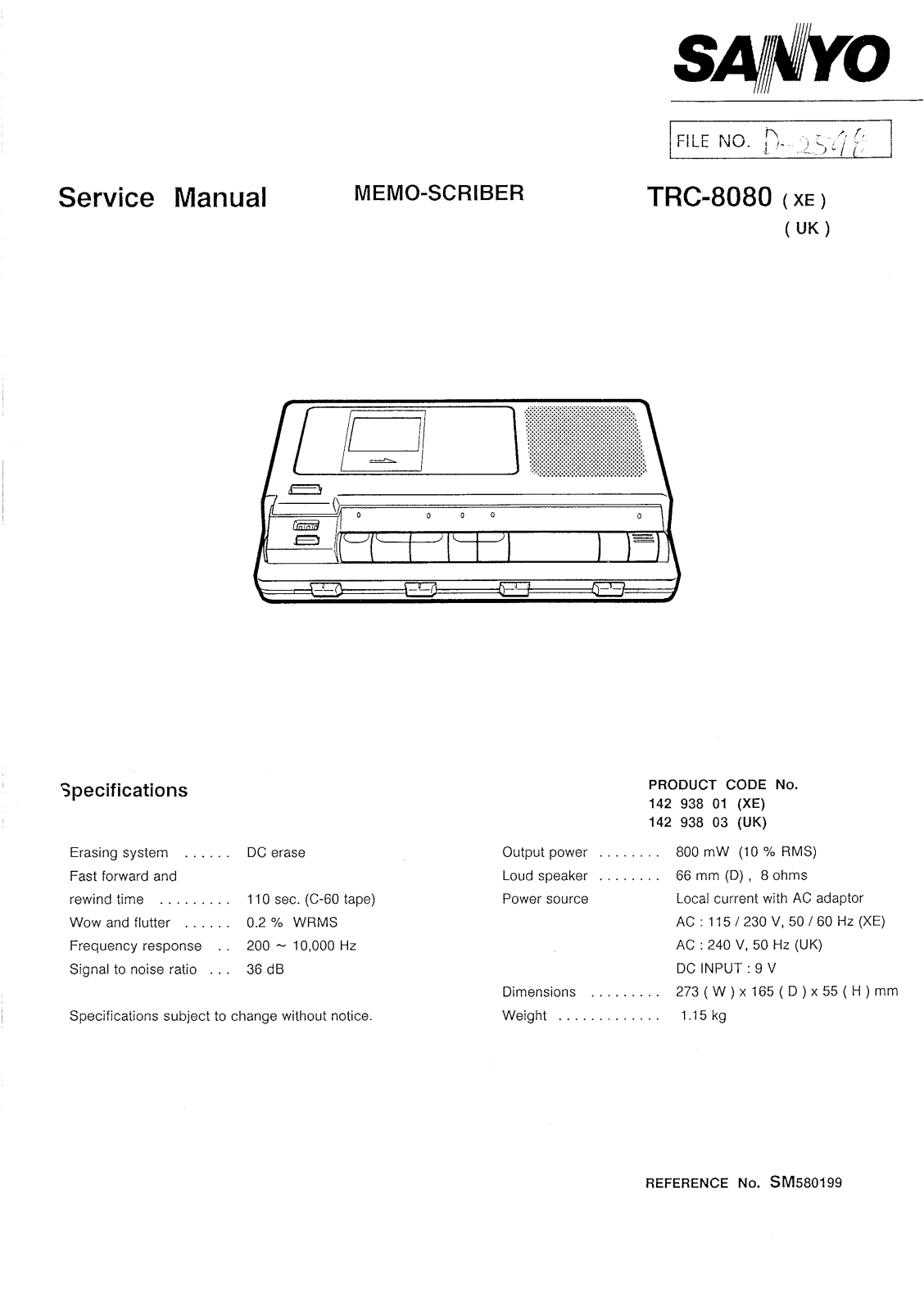 Sanyo TRC-8080 Service manual