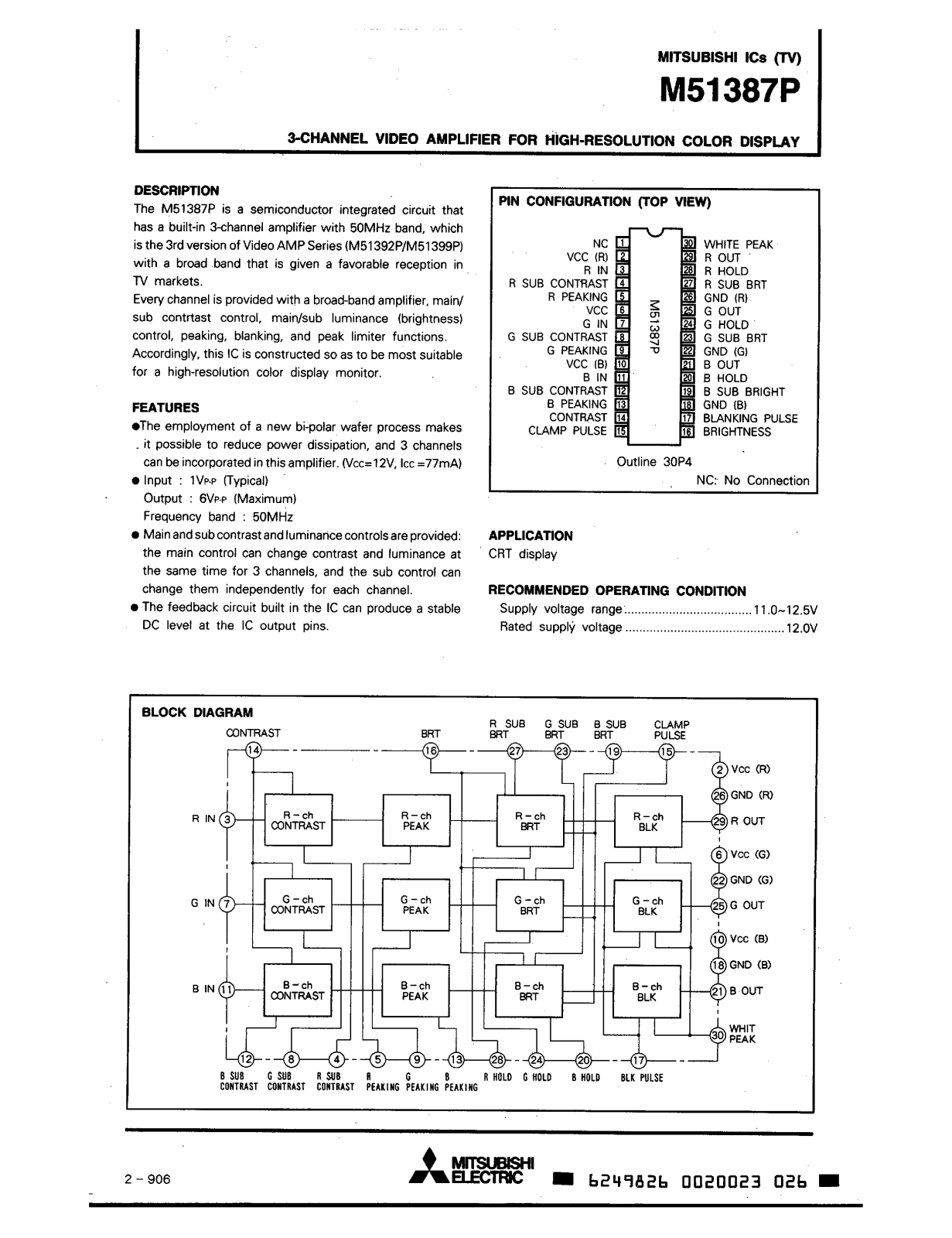 Mitsubishi M51387P Datasheet