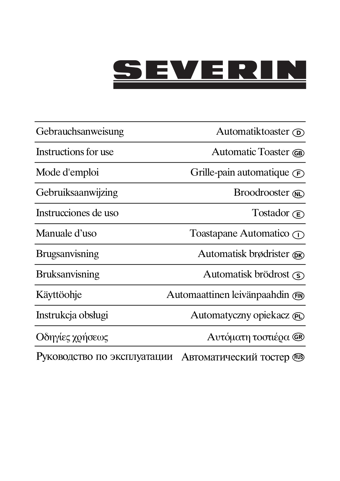 SEVERIN AT 2579, AT 2573, AT 2556 User Manual