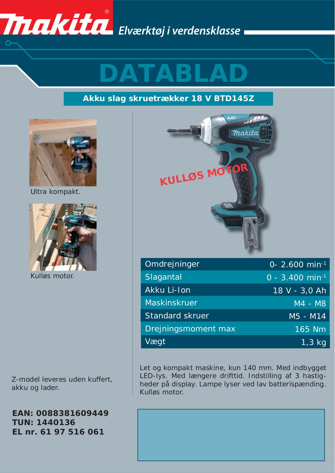 Makita BTD145Z DATASHEET