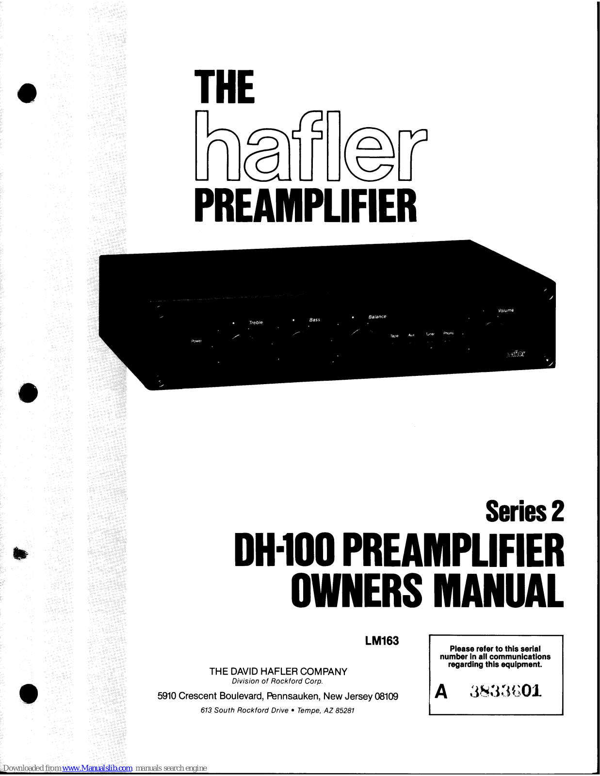 Hafler SERIES 2 DH-100, DH-100 Owner's Manual