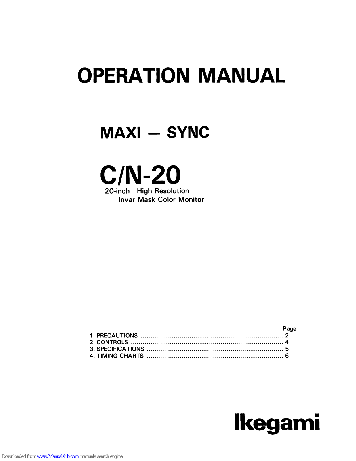 Ikegami C/N-20, C-20, N-20 Operation Manual