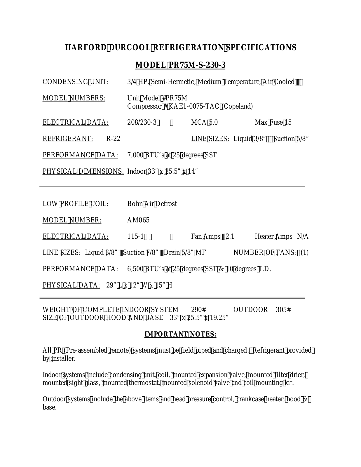 Harford PR75M-S-230-3 User Manual