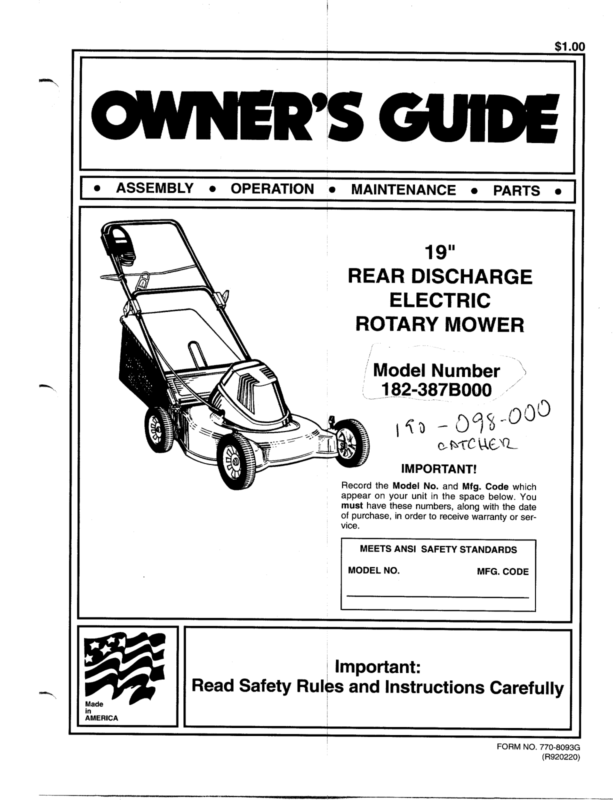 MTD 182-387B000 User Manual