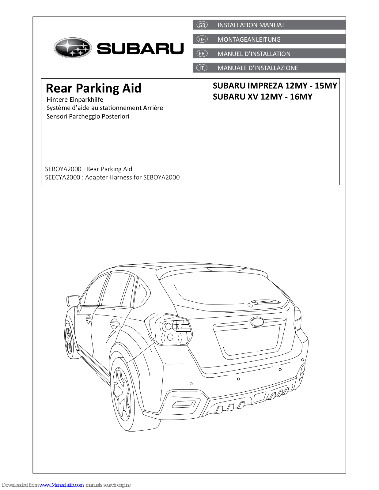Subaru SEBOYA2000, SEECYA2000 Installation Manual - ManualMachine.com