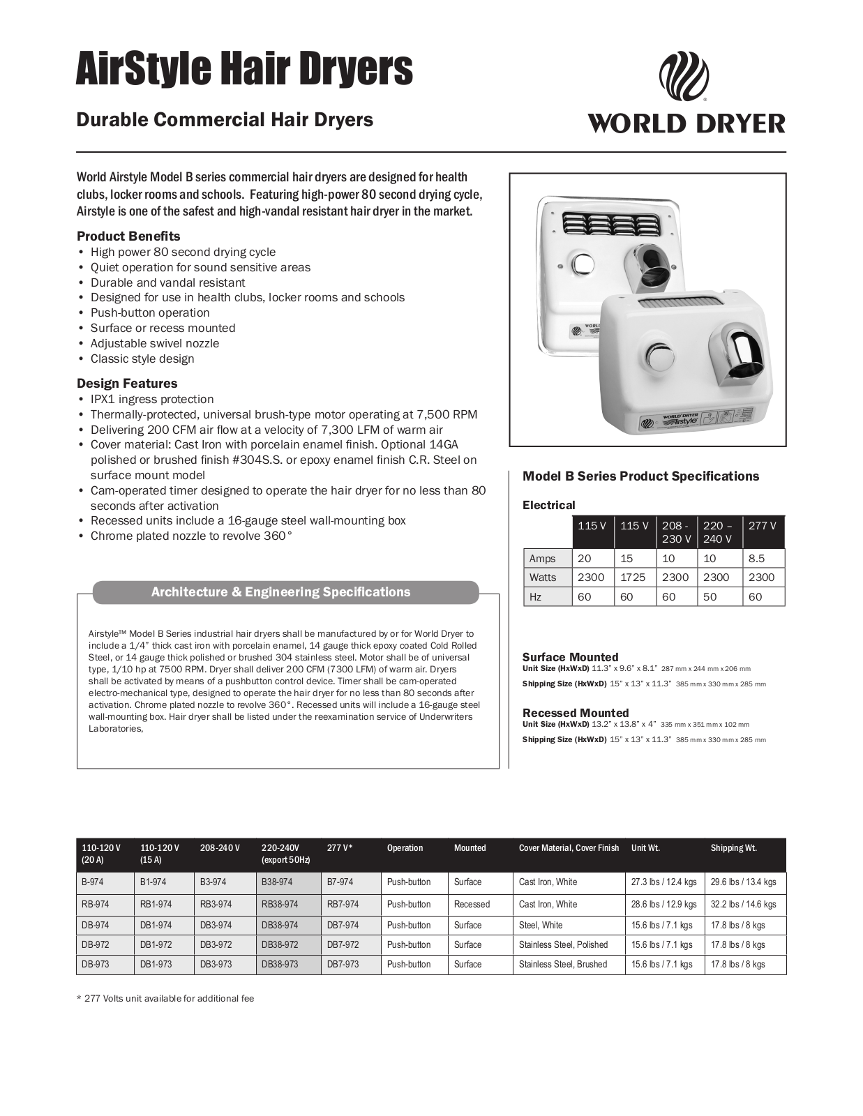 World Dryer B-974 User Manual