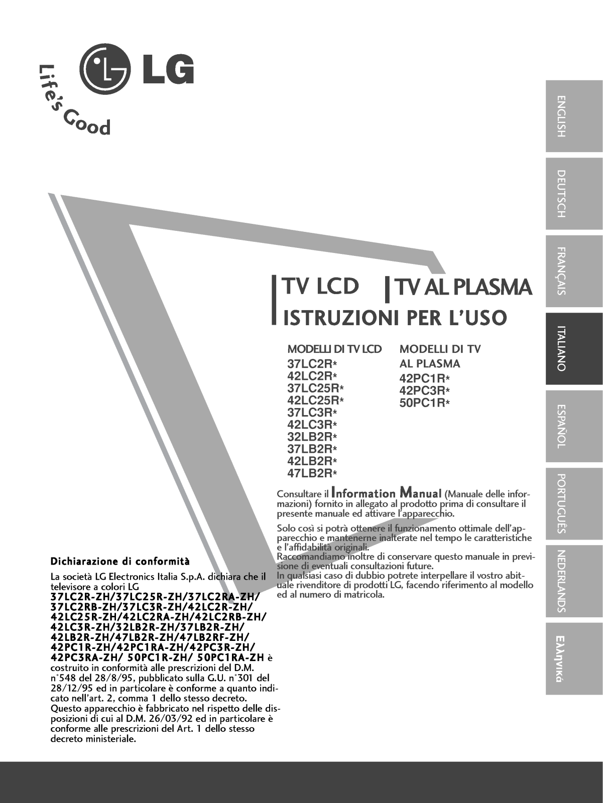 Lg 42PC1R, 37LC25R, 42LC25R, 37LC3R, 42LC3R User Manual