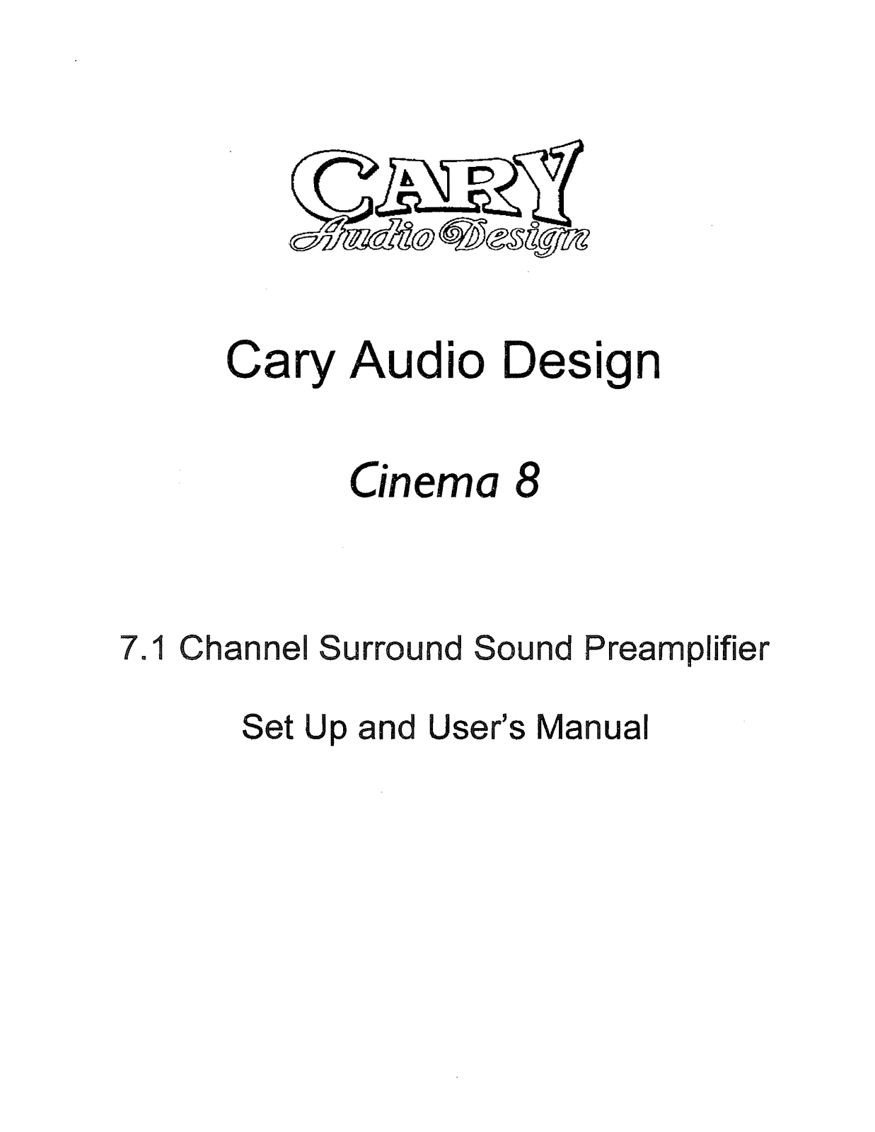 Cary Audio Cinema 8 Owner's Manual