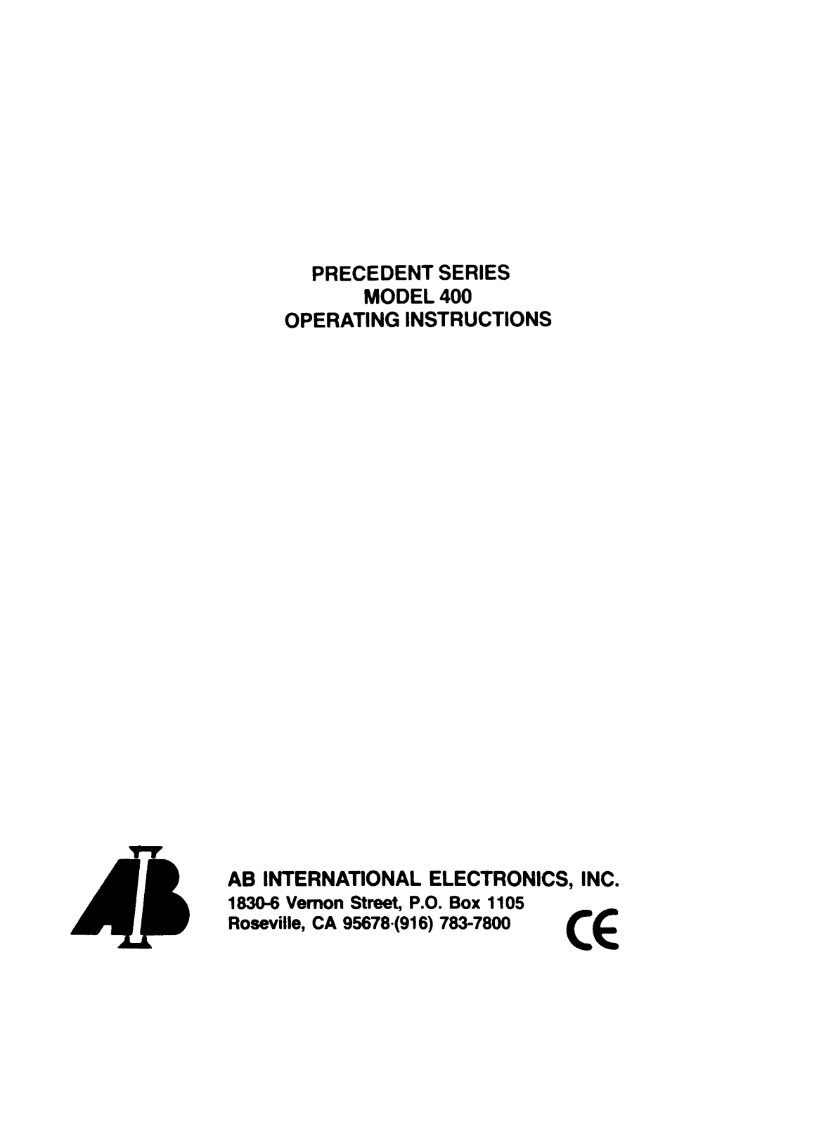 AB International 400 Owners manual