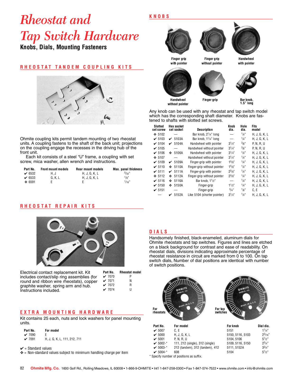 Ohmite Rheostat and Tap Switch Hardware Accessories Catalog