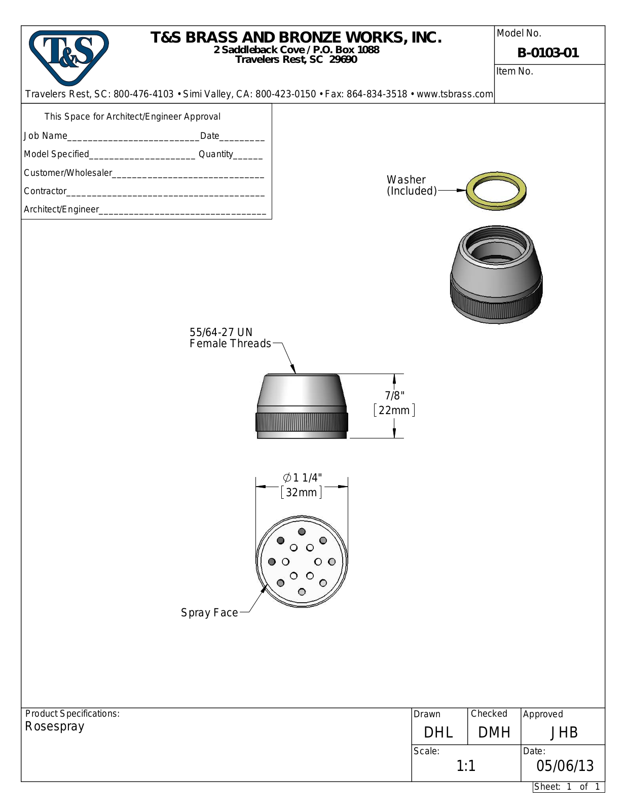 T&S Brass B-0103-01 User Manual