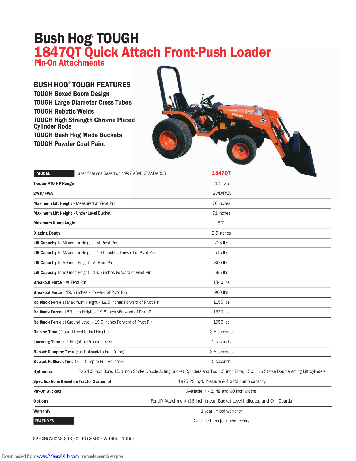 Bush Hog TOUGH 1847QT Specifications