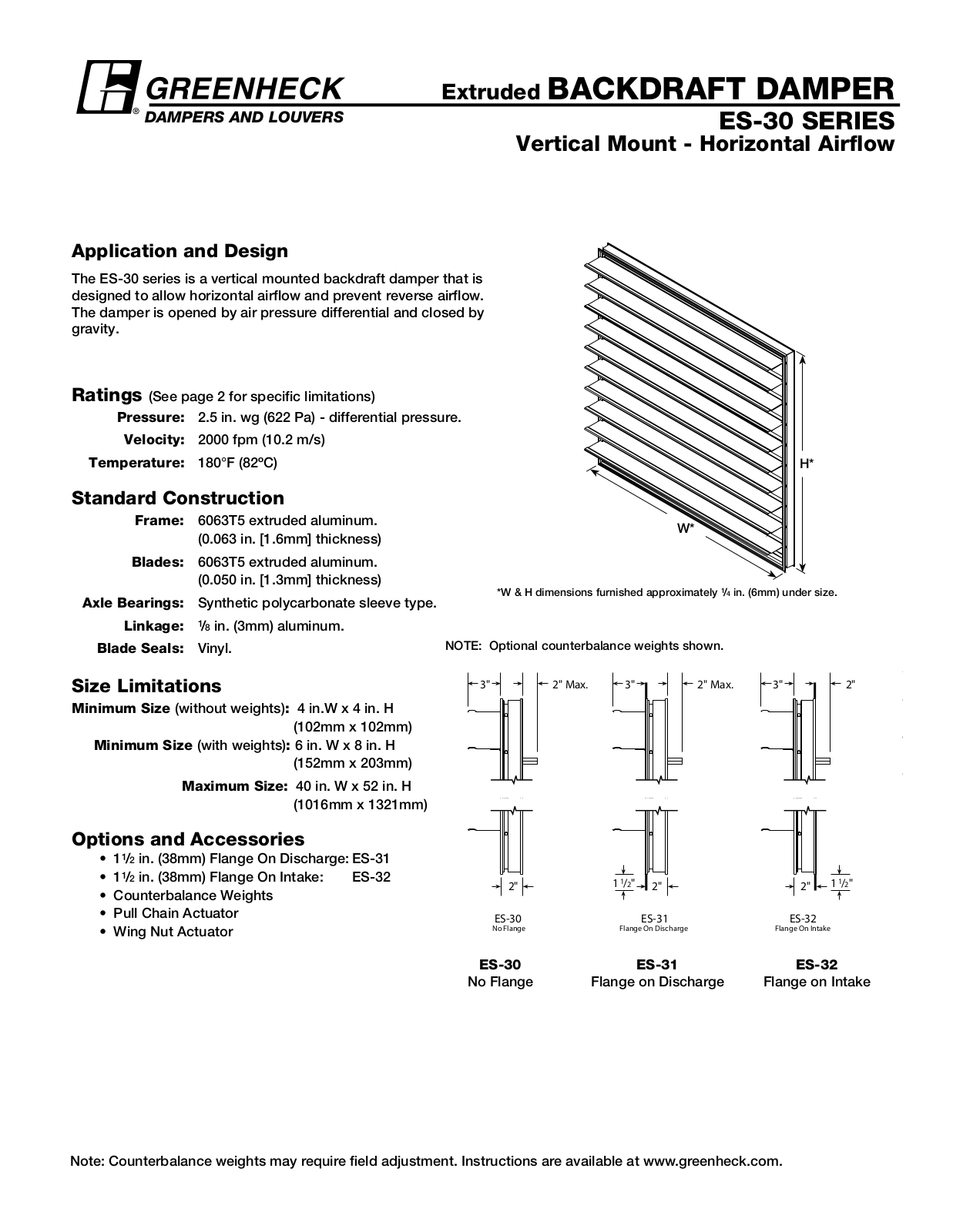 Greenheck Fan ES-30 User Manual